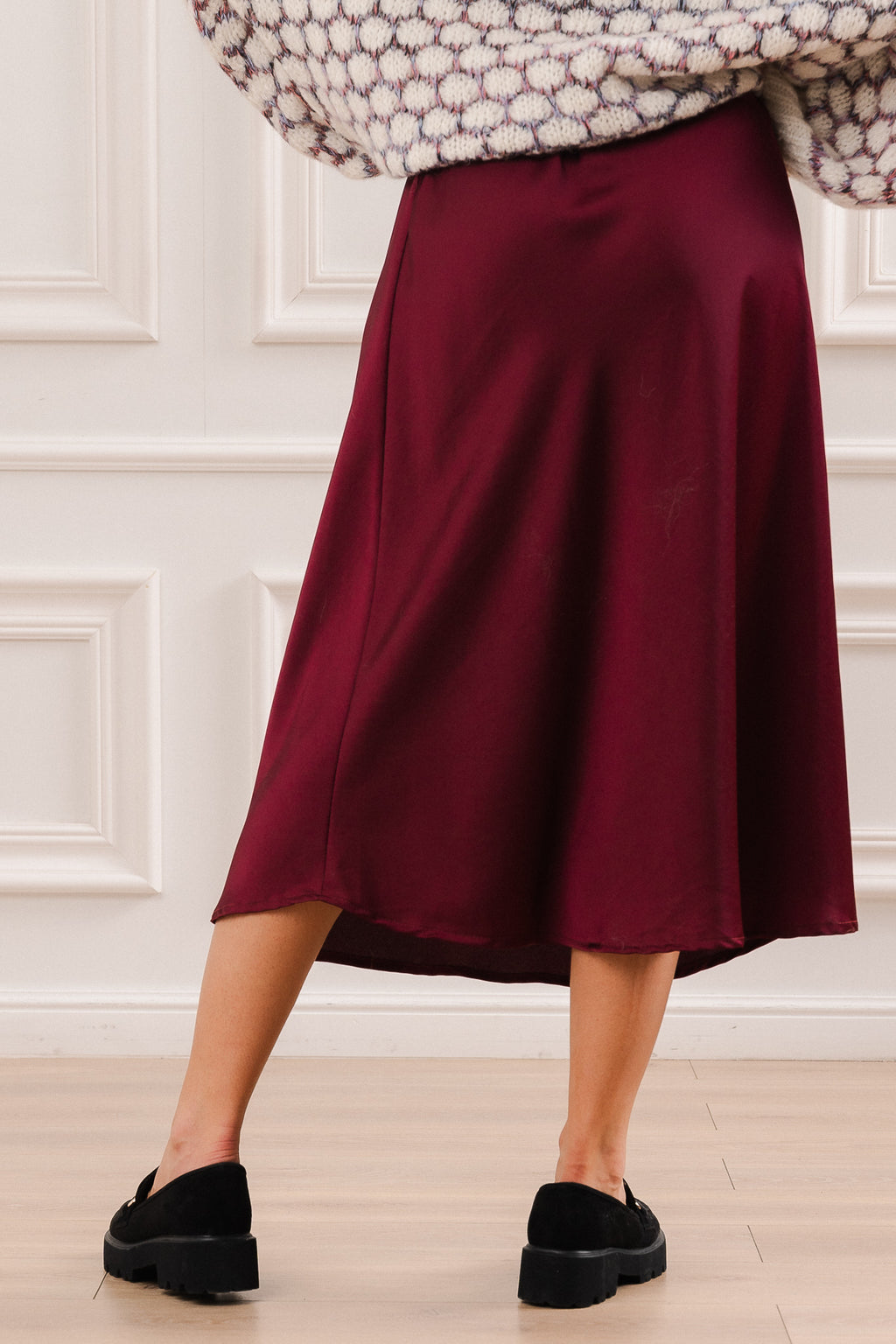Satynowa Spódnica Midi- Bordowy / Uniwersalny