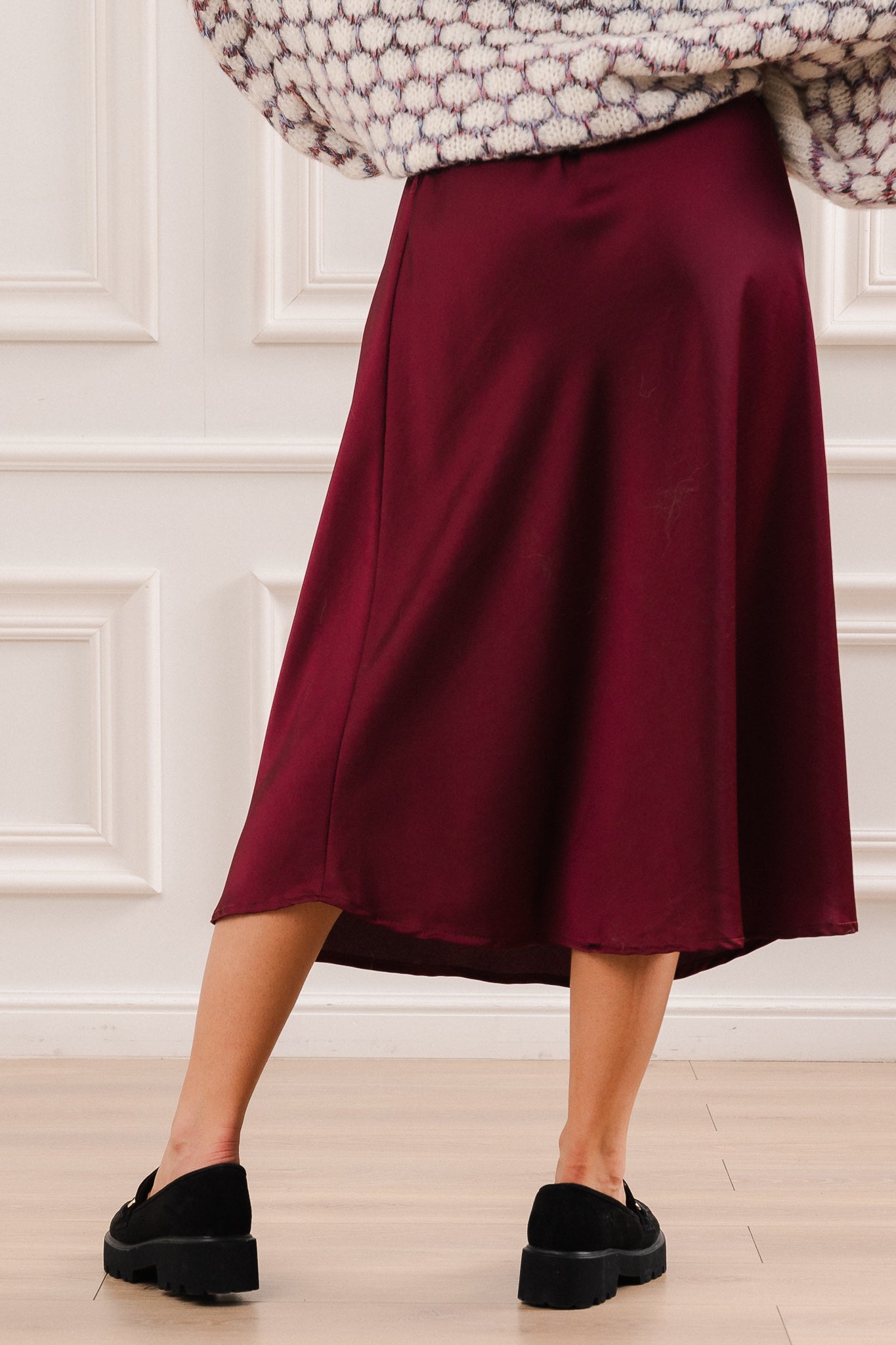 Satynowa Spódnica Midi- Bordowy / Uniwersalny