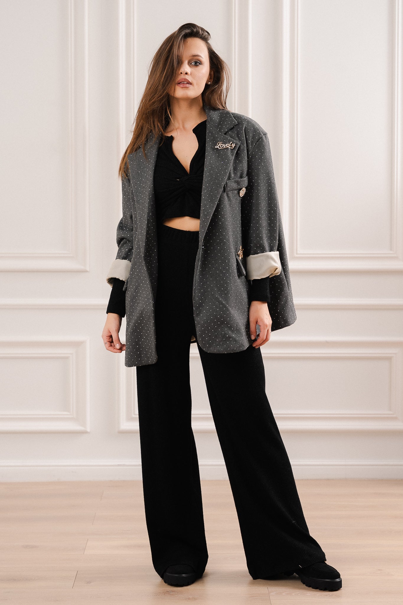 Marynarka z Subtelnym Błyskiem i Klasycznym Krojem- Szary / Uniwersalny