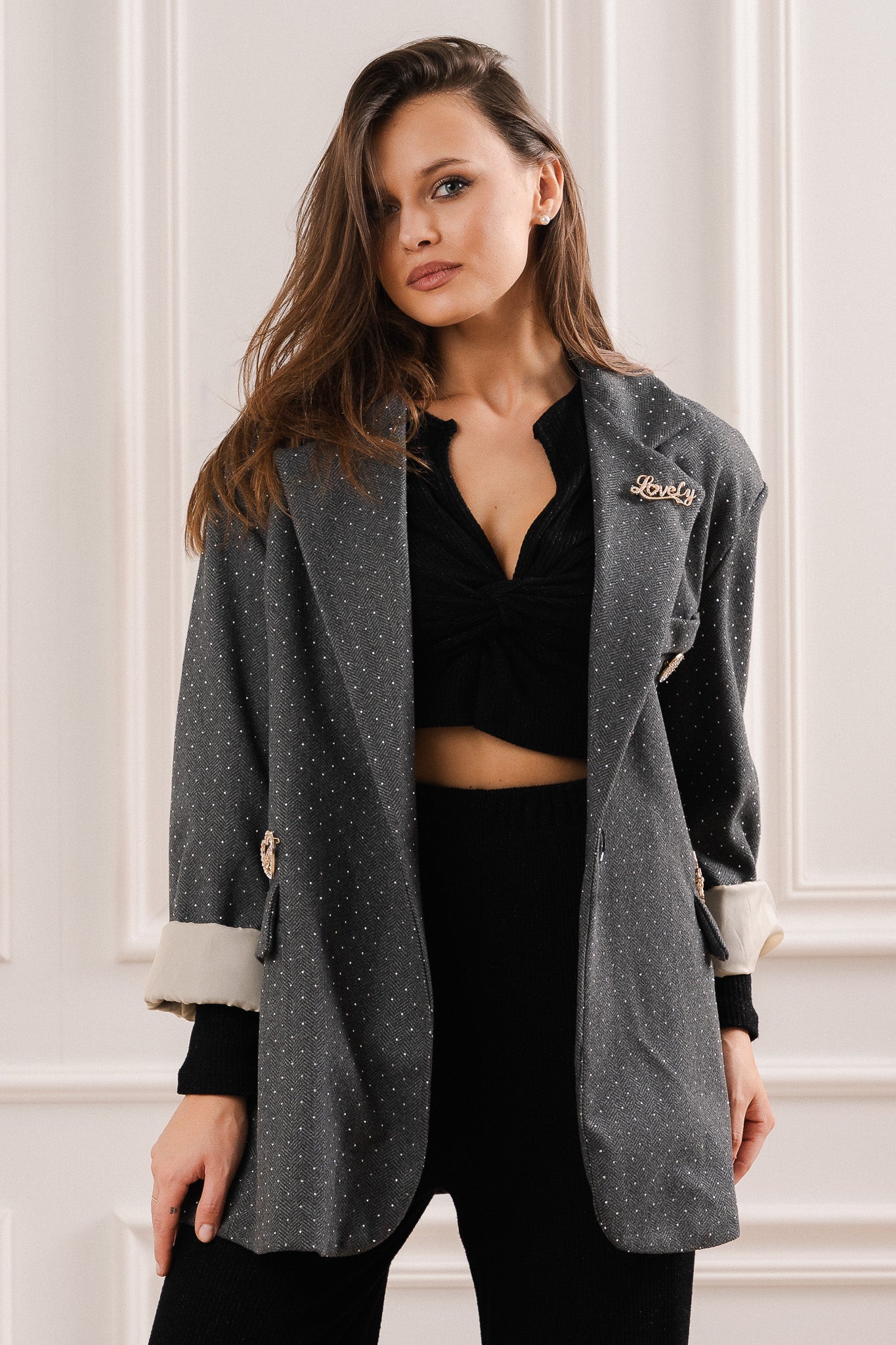 Marynarka z Subtelnym Błyskiem i Klasycznym Krojem- Szary / Uniwersalny