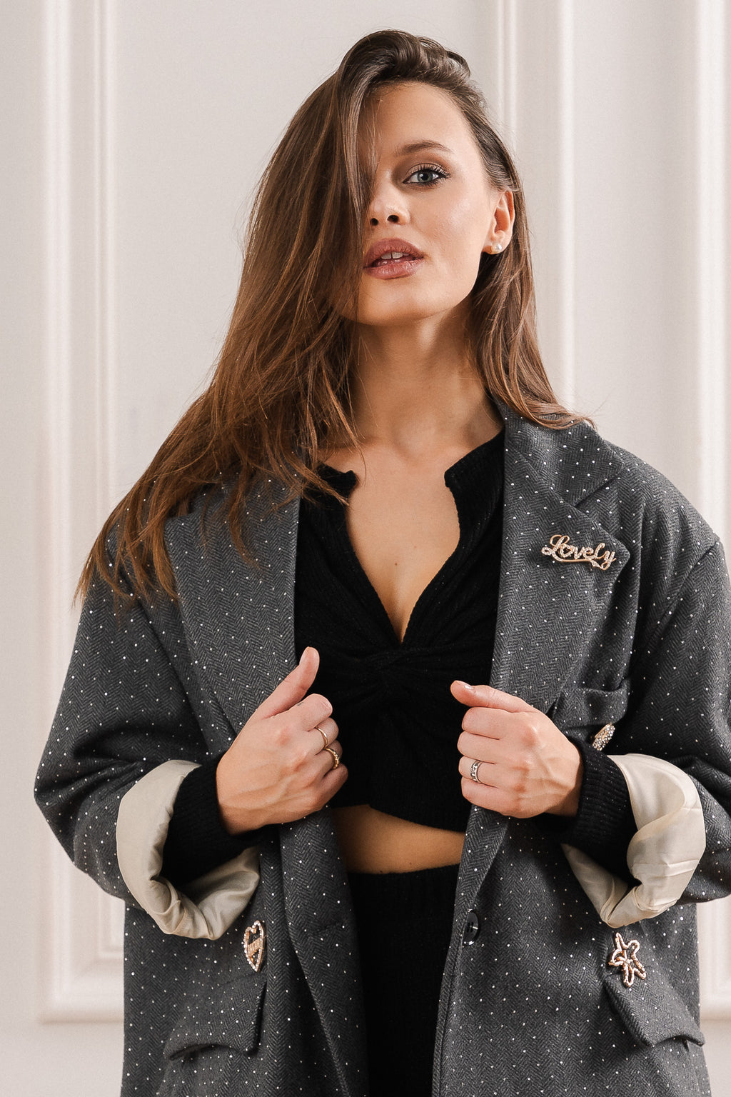 Marynarka z Subtelnym Błyskiem i Klasycznym Krojem- Szary / Uniwersalny