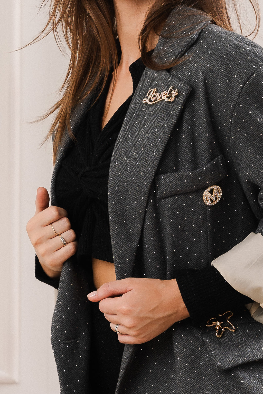 Marynarka z Subtelnym Błyskiem i Klasycznym Krojem- Szary / Uniwersalny