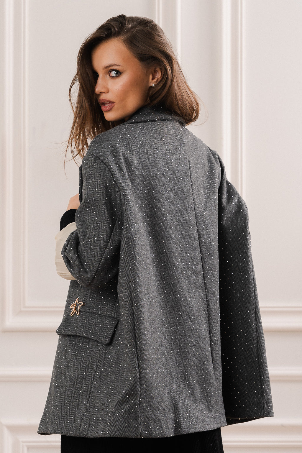 Marynarka z Subtelnym Błyskiem i Klasycznym Krojem- Szary / Uniwersalny