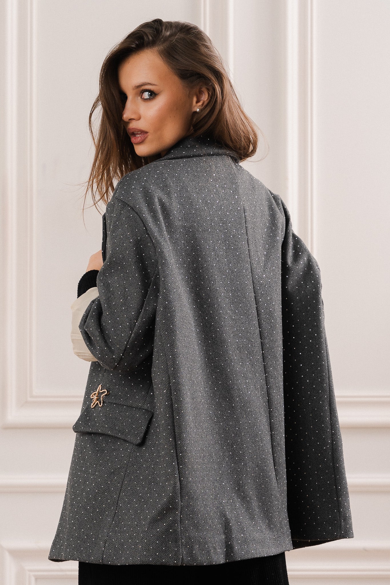 Marynarka z Subtelnym Błyskiem i Klasycznym Krojem- Szary / Uniwersalny