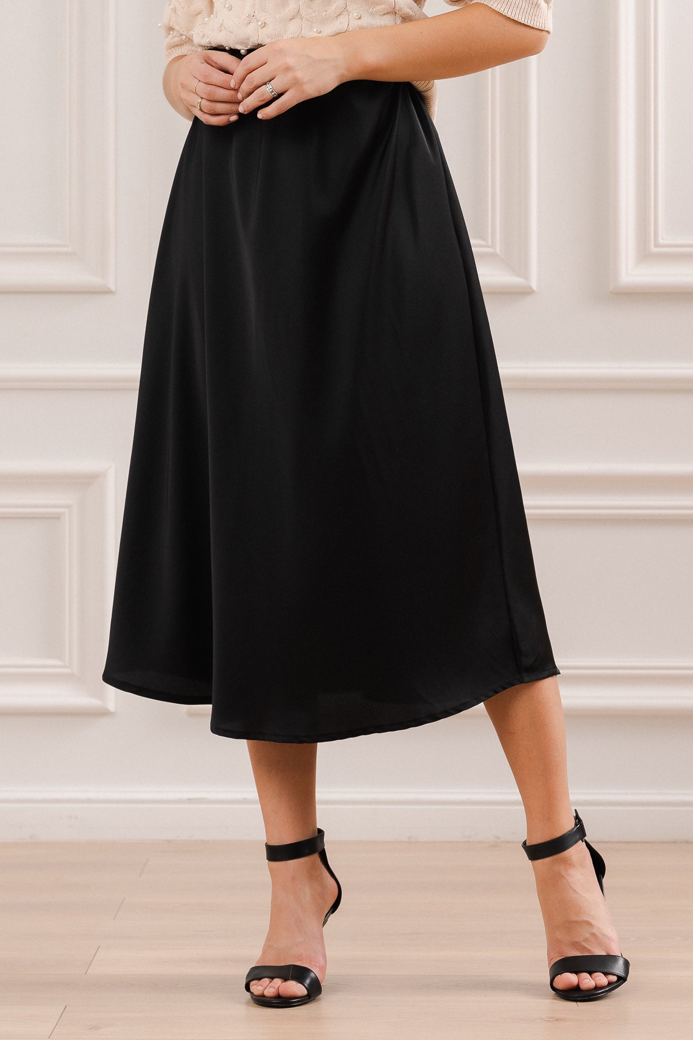 Satynowa Spódnica Midi- Bordowy / Uniwersalny