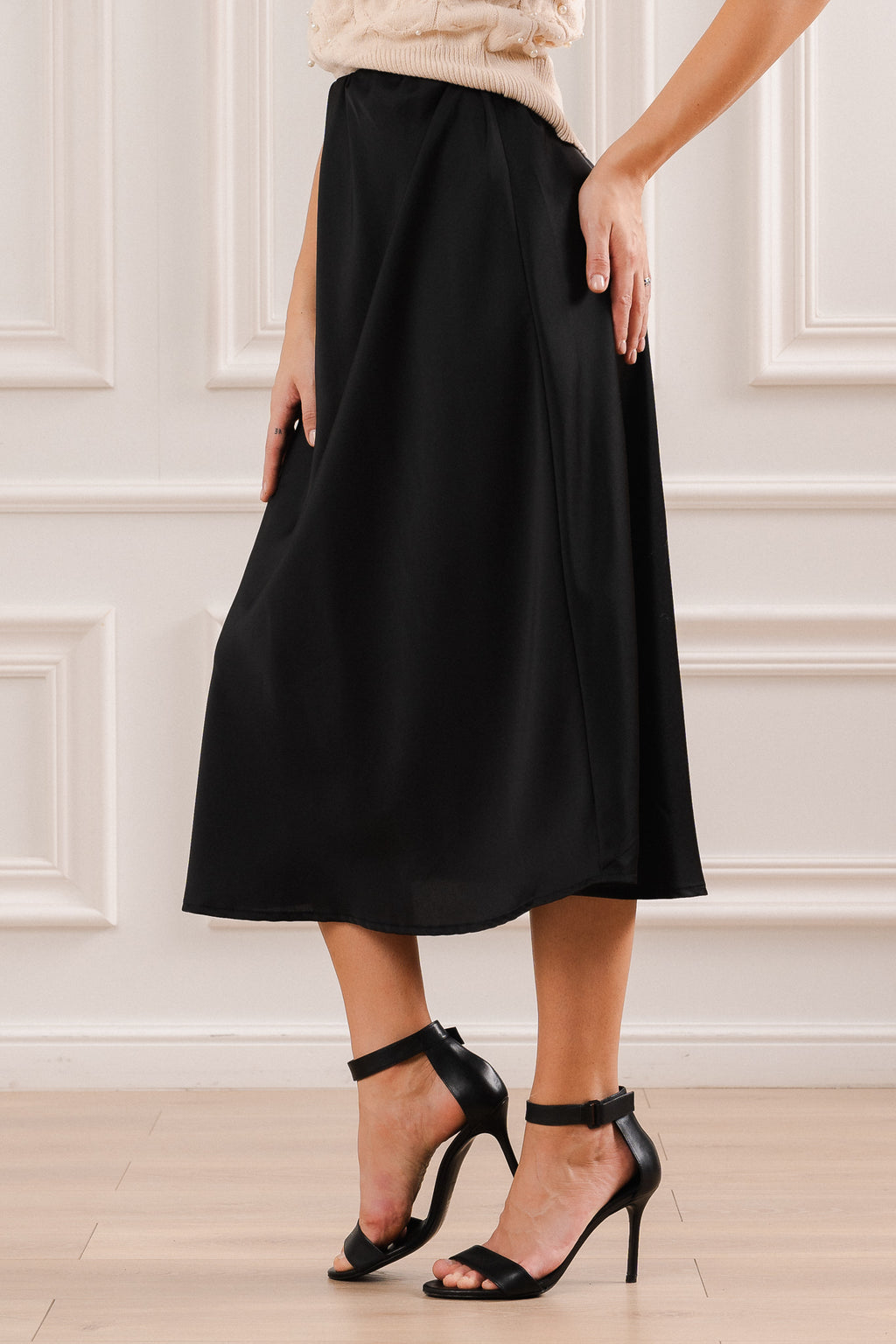 Satynowa Spódnica Midi- Bordowy / Uniwersalny