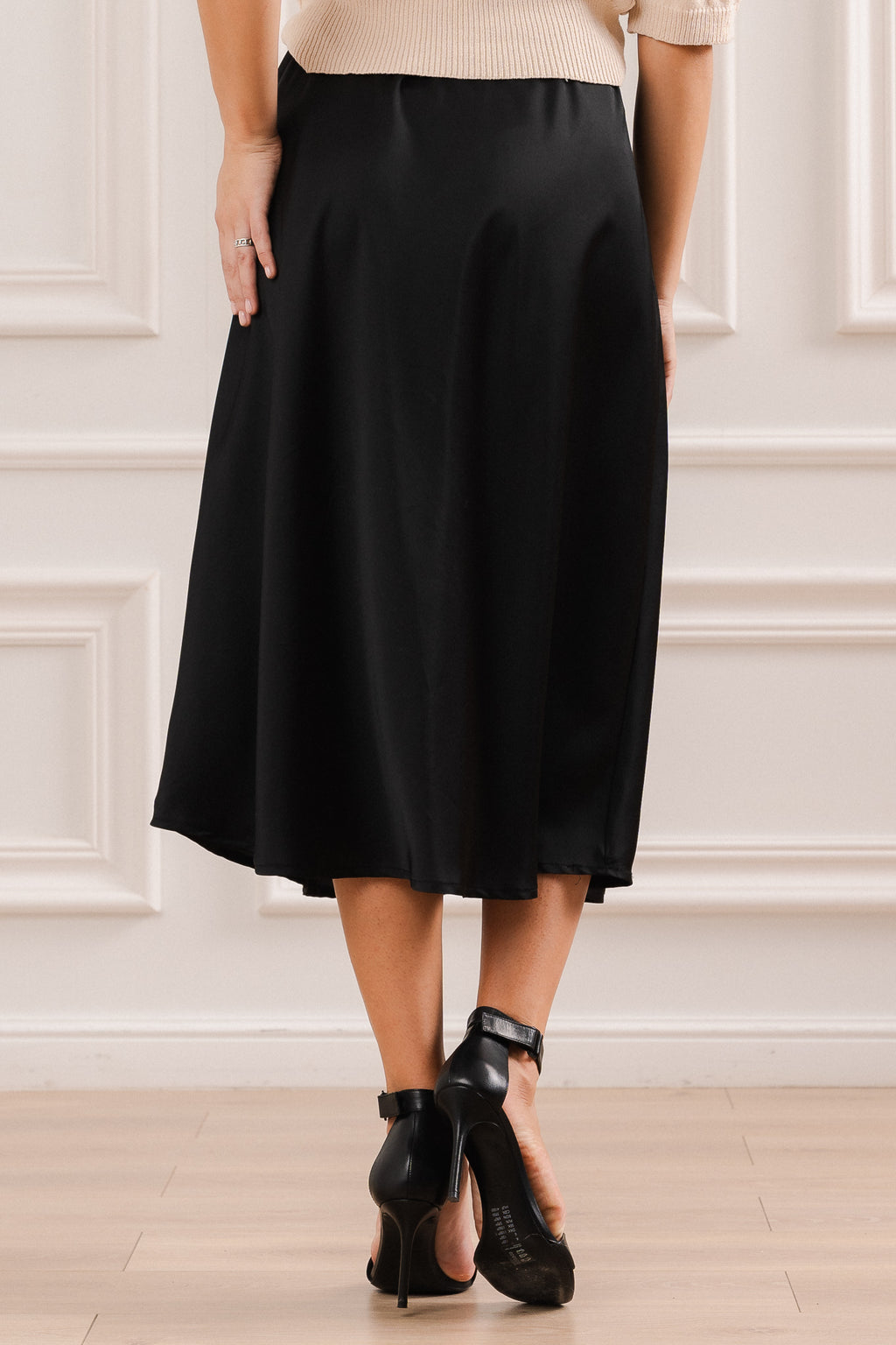 Satynowa Spódnica Midi- Bordowy / Uniwersalny