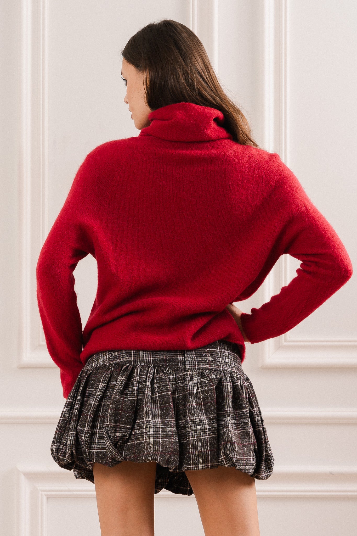 Sweter z Golfem i Domieszką Alpaki- Bordowy