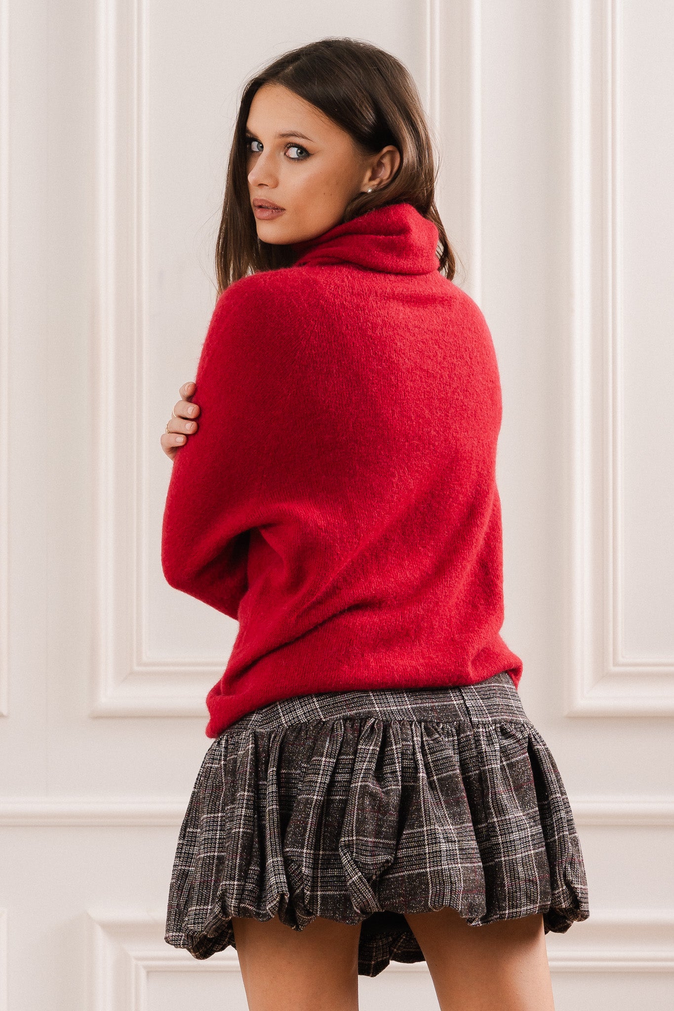 Sweter z Golfem i Domieszką Alpaki- Bordowy