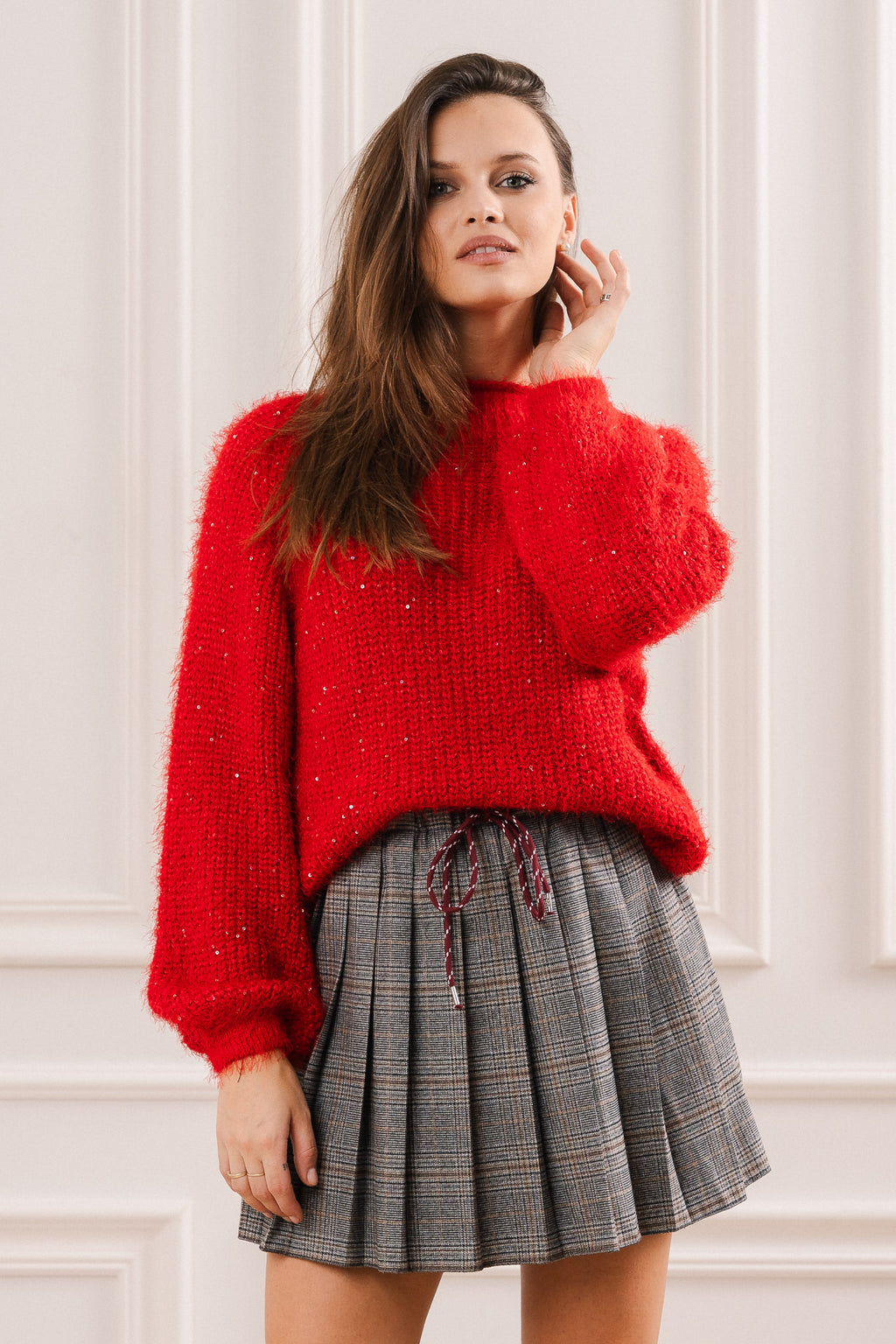 Sweter z Subtelnym Błyskiem- Czerwony / Uniwersalny