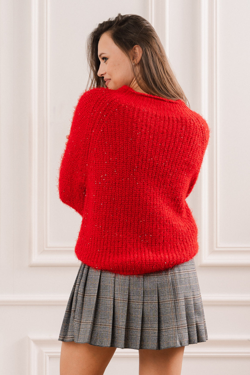 Sweter z Subtelnym Błyskiem- Czerwony / Uniwersalny
