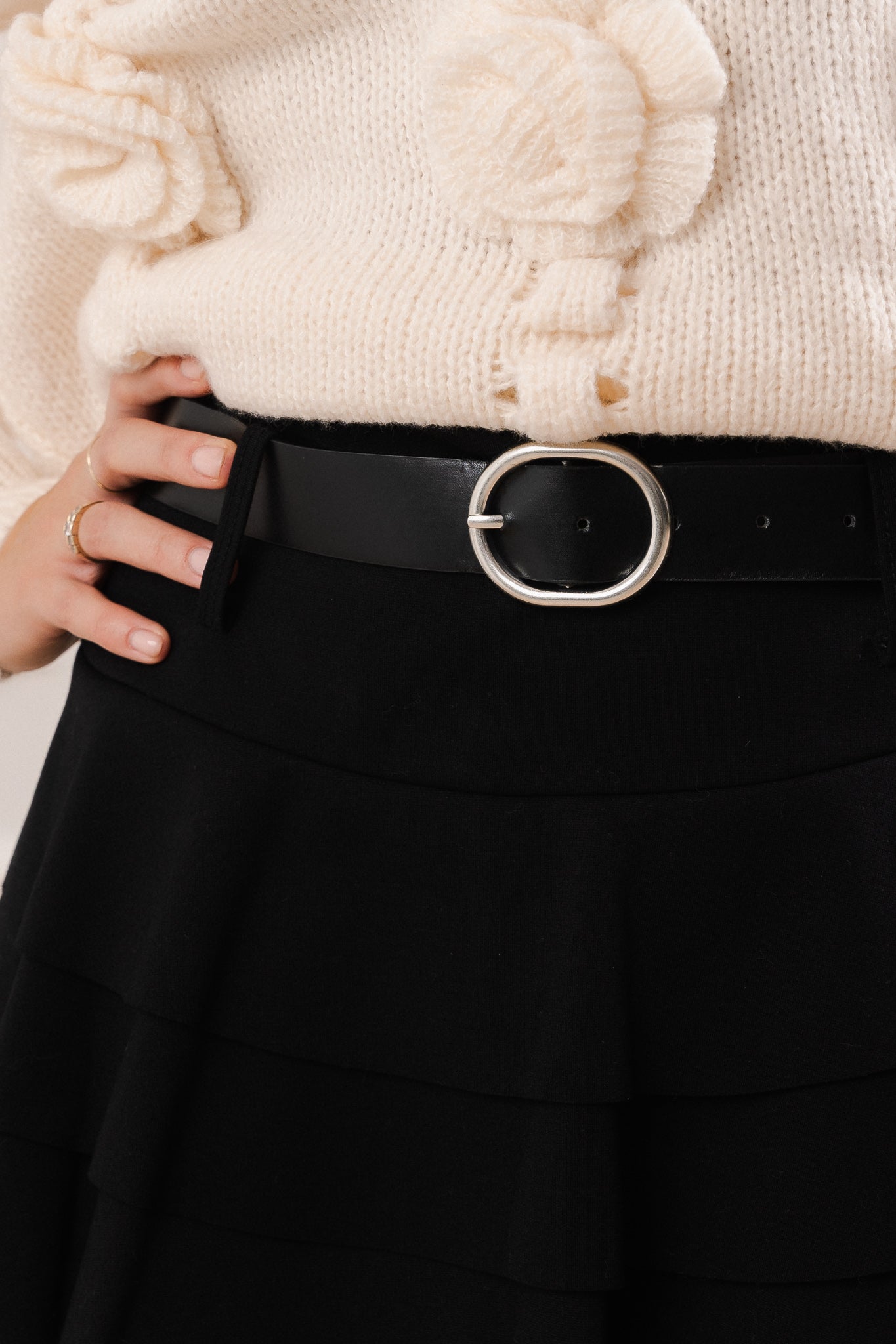 Warstwowa Spódniczka z Paskiem- Czarny / Uniwersalny