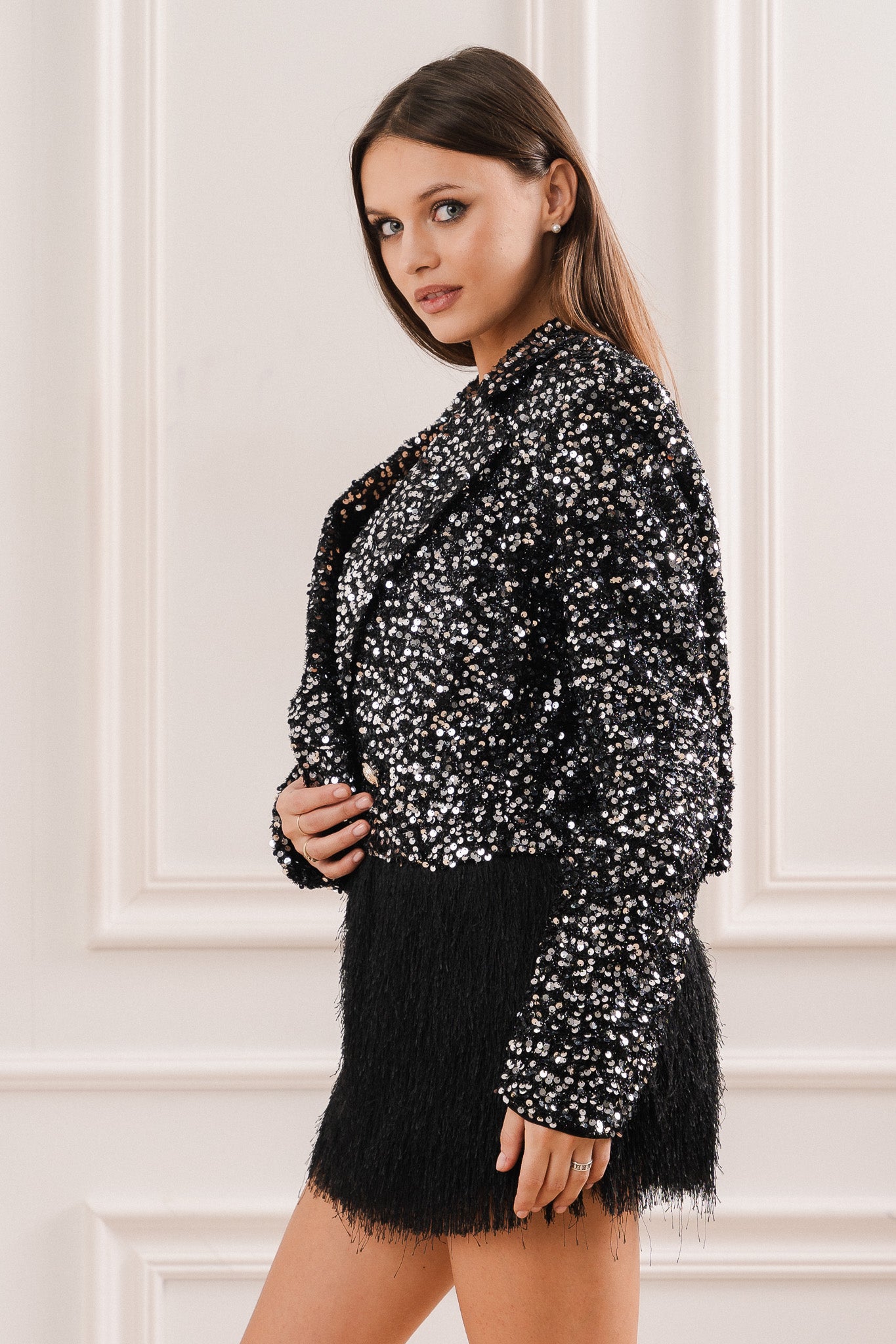 Marynarka z Cekinowym Błyskiem- Czarny / Uniwersalny