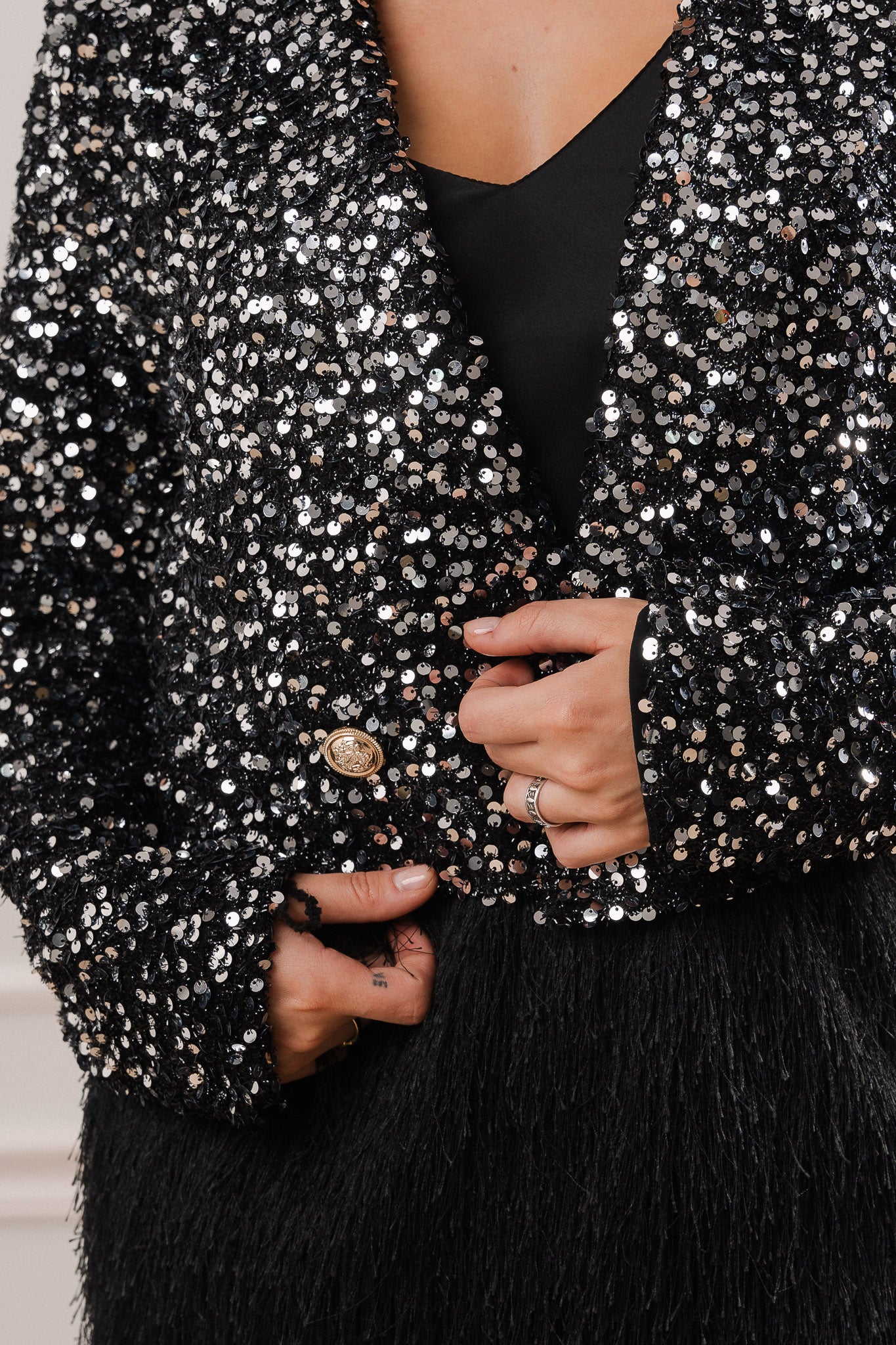 Marynarka z Cekinowym Błyskiem- Czarny / Uniwersalny