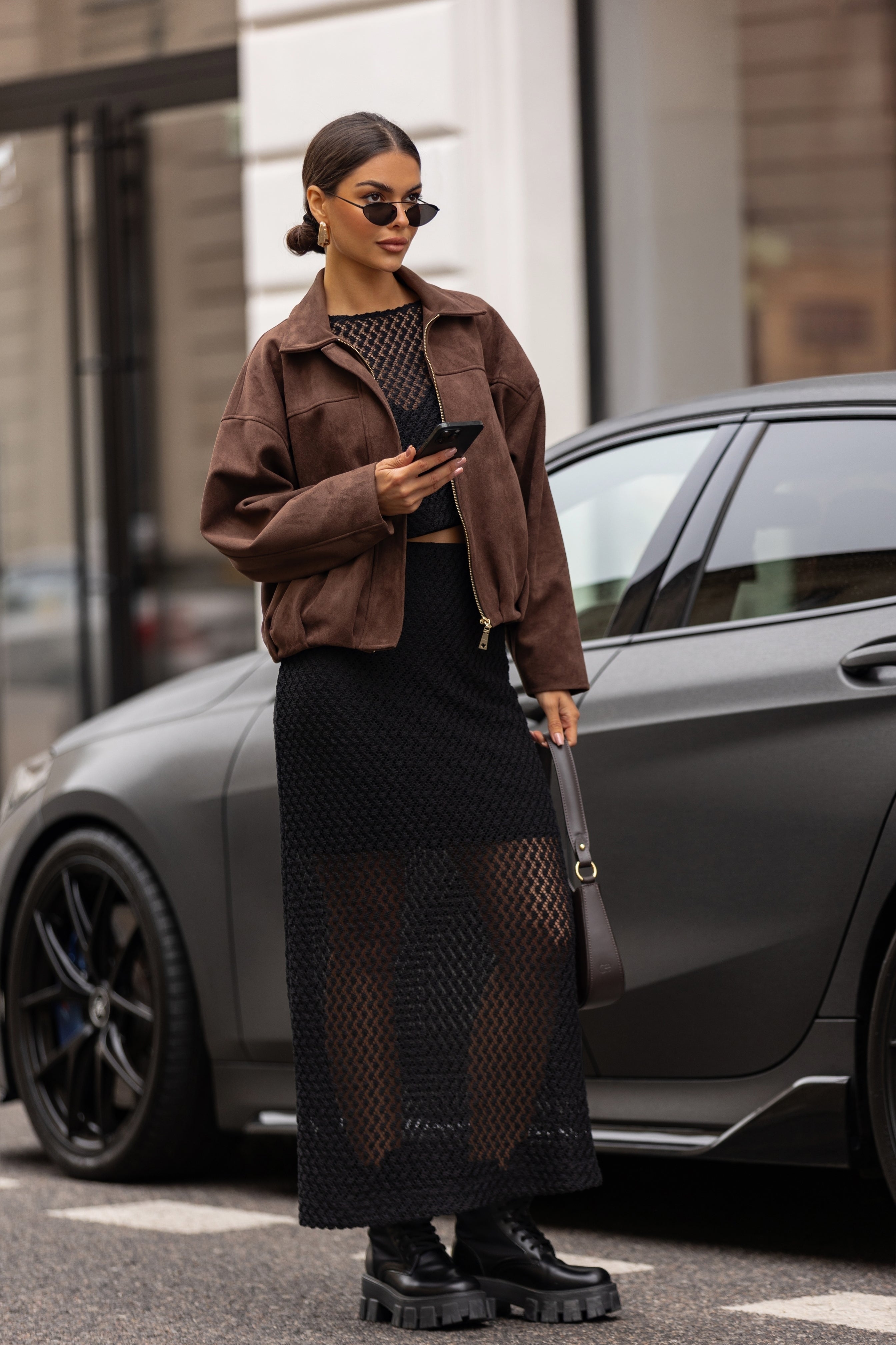 Zamszowa kurtka z kołnierzem