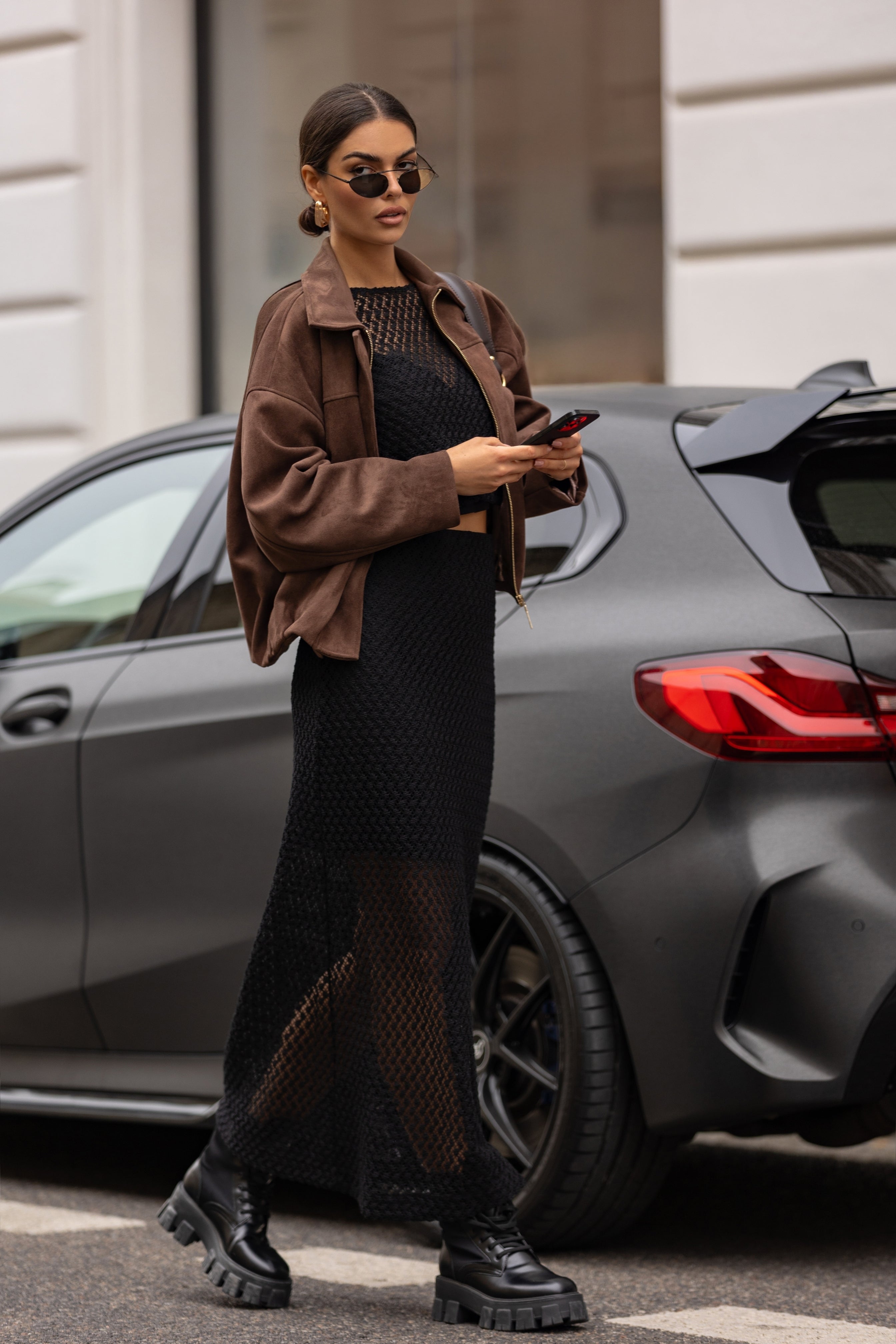 Zamszowa kurtka z kołnierzem