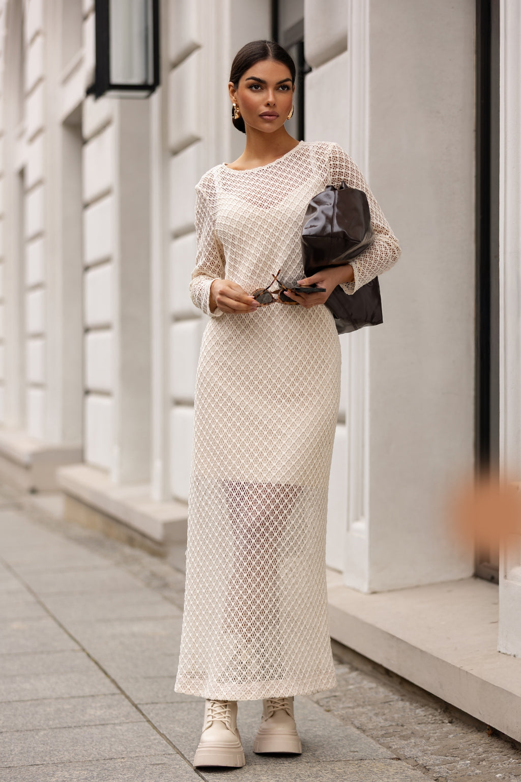 Ażurowy top z długim rękawem