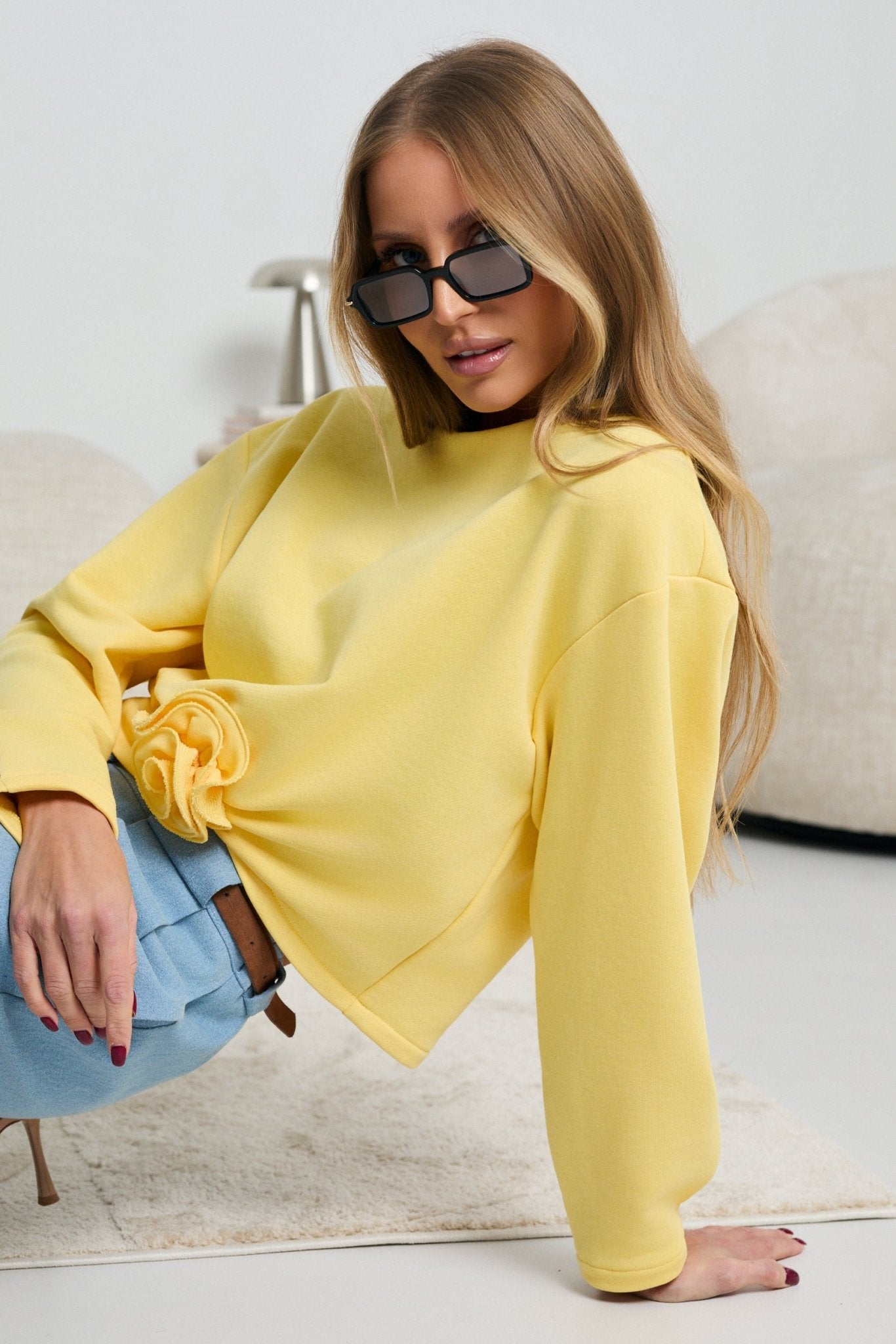 BLUZA Z RÓŻĄ LALOUS- Jasnoniebieski / S