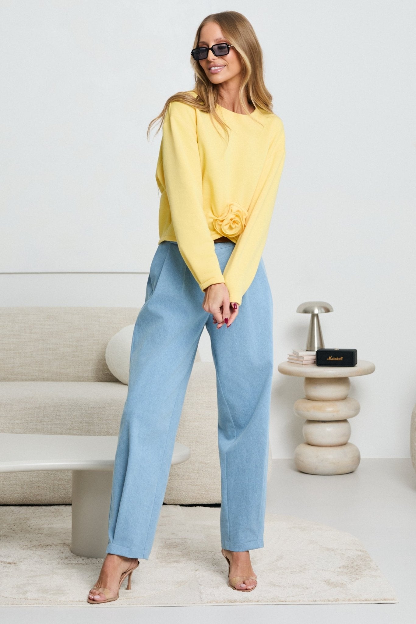BLUZA Z RÓŻĄ LALOUS- Jasnoniebieski / S
