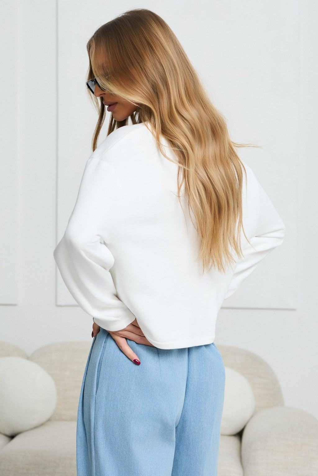 BLUZA Z RÓŻĄ LALOUS- Jasnoniebieski / S