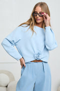 BLUZA Z RÓŻĄ LALOUS- Jasnoniebieski / S
