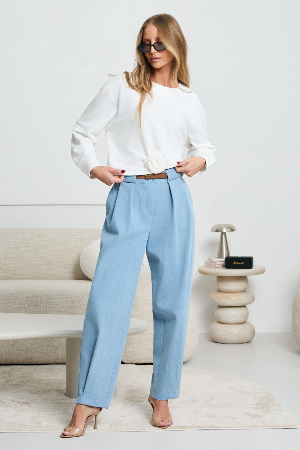 BLUZA Z RÓŻĄ LALOUS- Jasnoniebieski / S