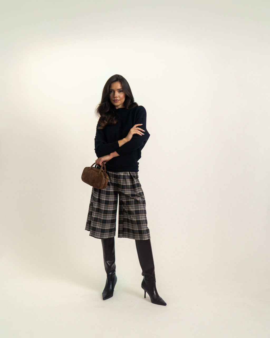 DZIANINOWY SWETER W PRĄŻKI- Czekoladowy brąz / Uniwersalny