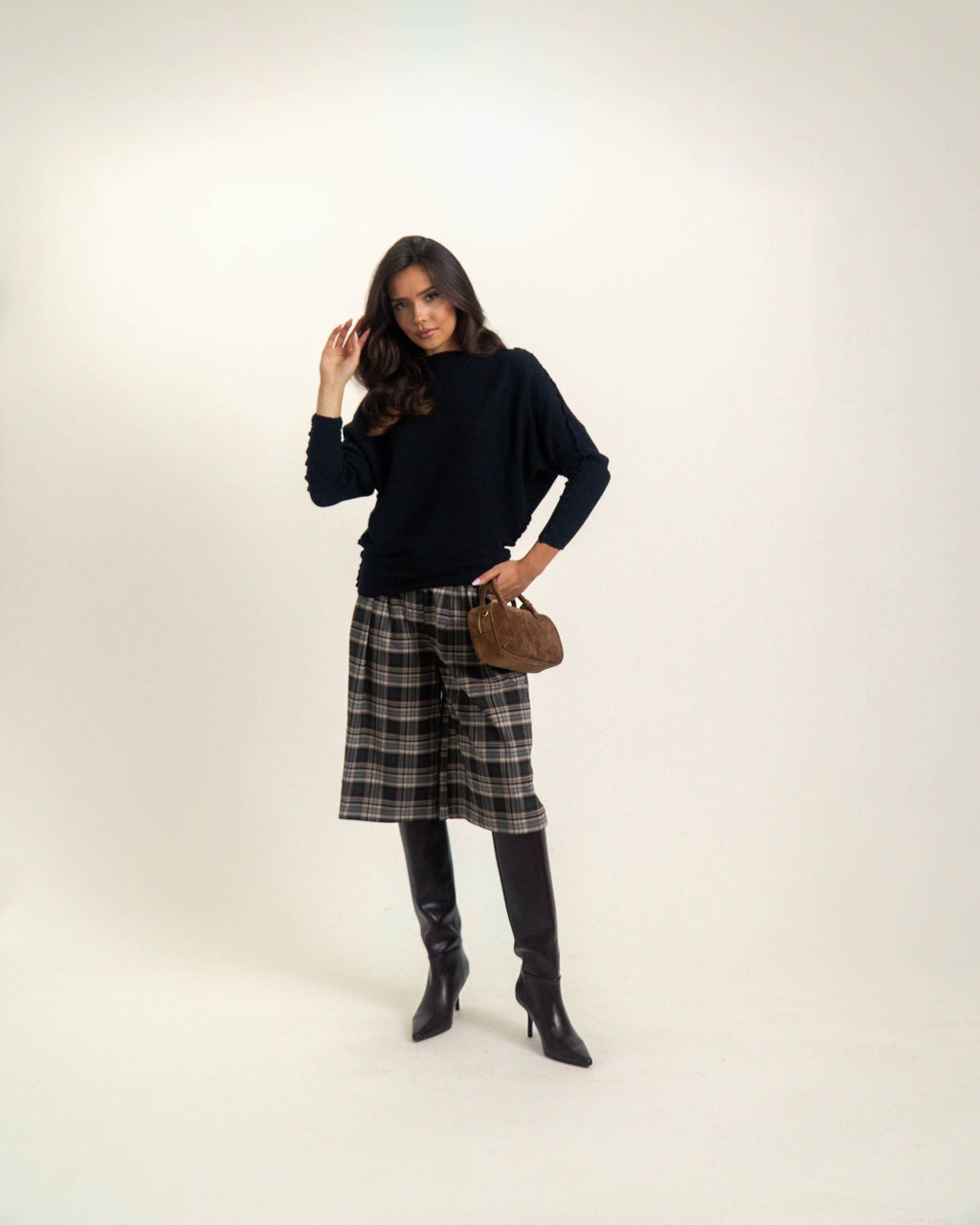 DZIANINOWY SWETER W PRĄŻKI- Czekoladowy brąz / Uniwersalny