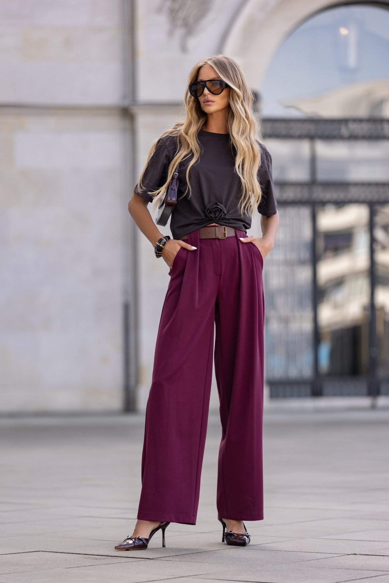Eleganckie spodnie z paskiem - Misstica - LALOUS