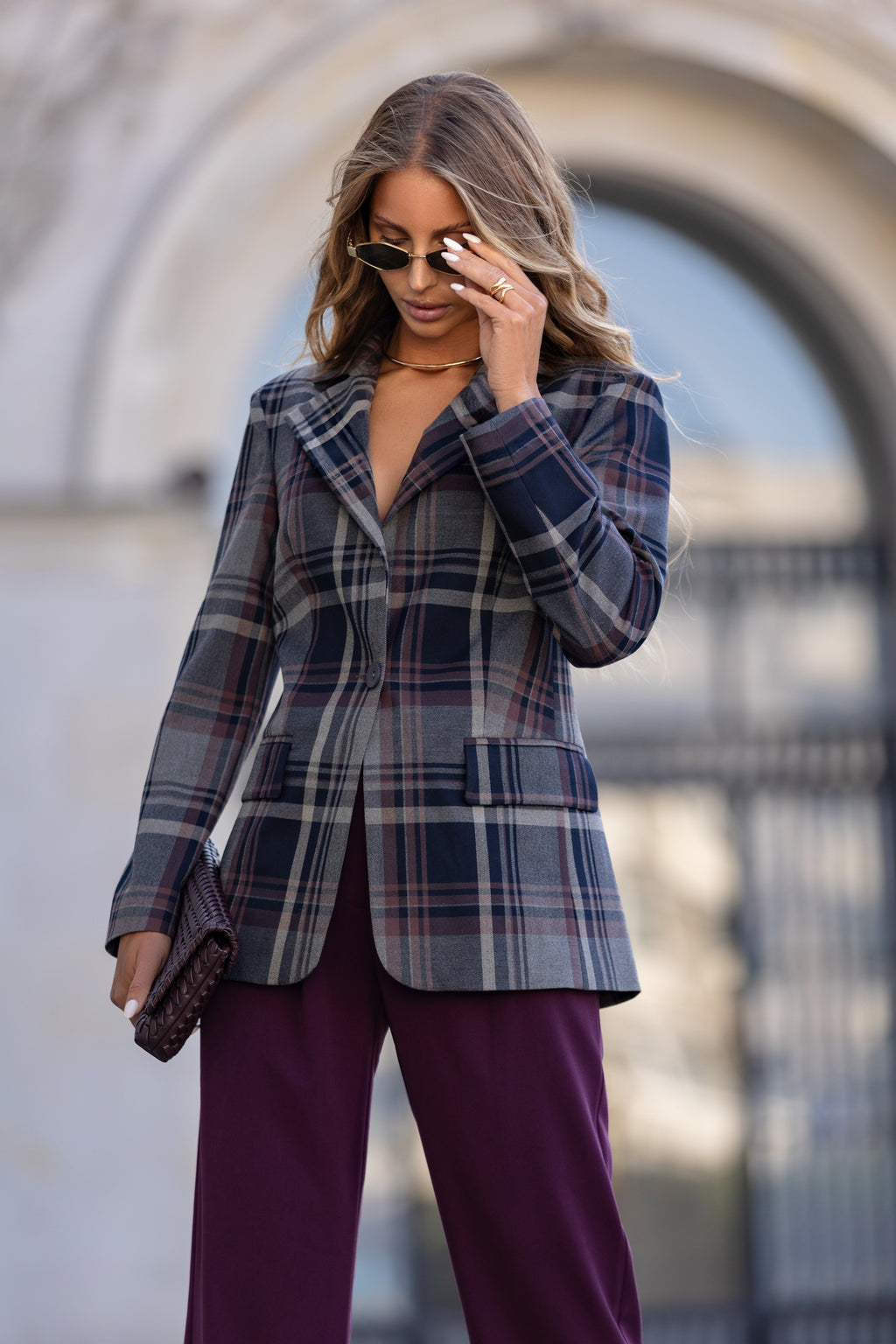 Marynarka w śliwkową kratę