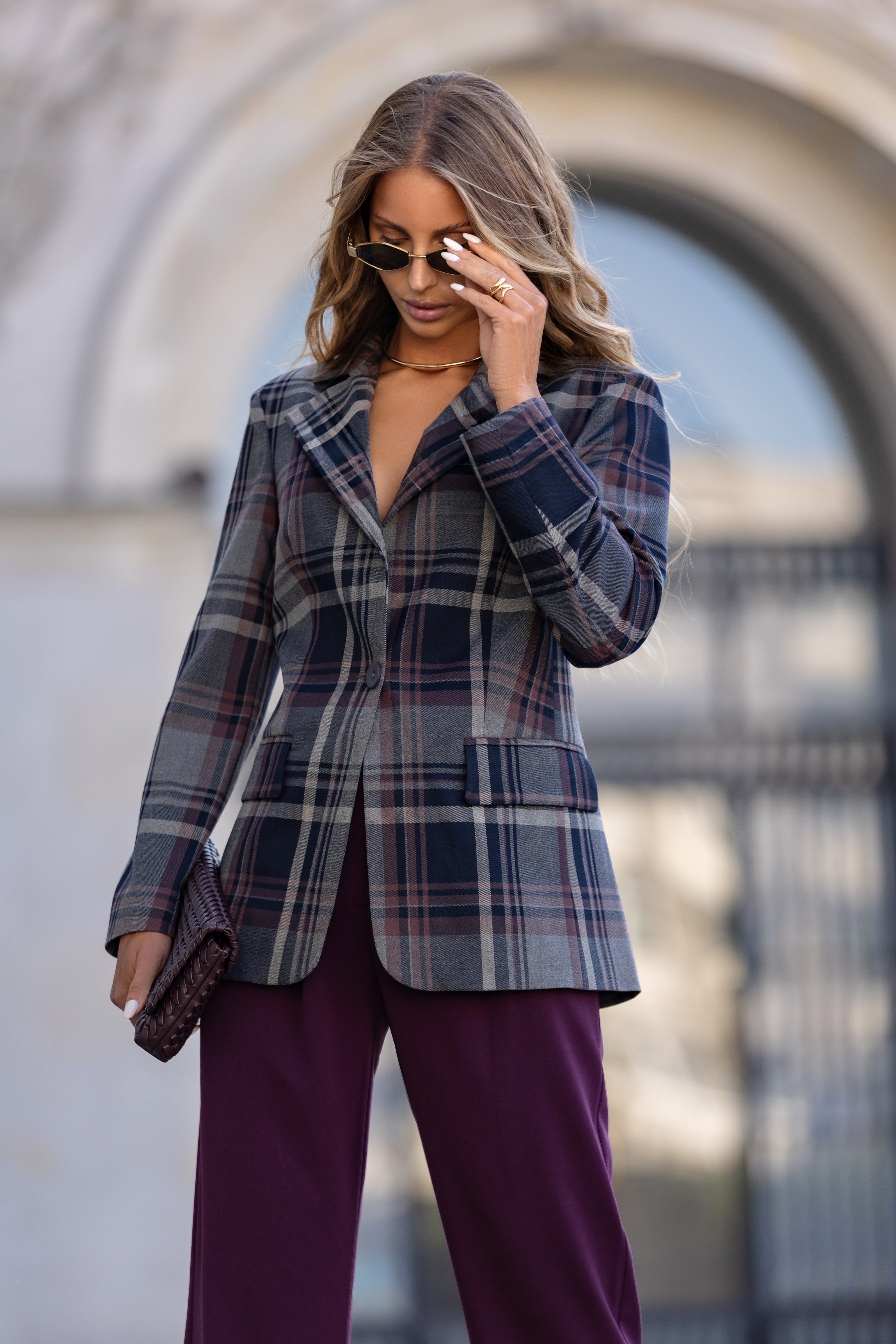 Marynarka w śliwkową kratę