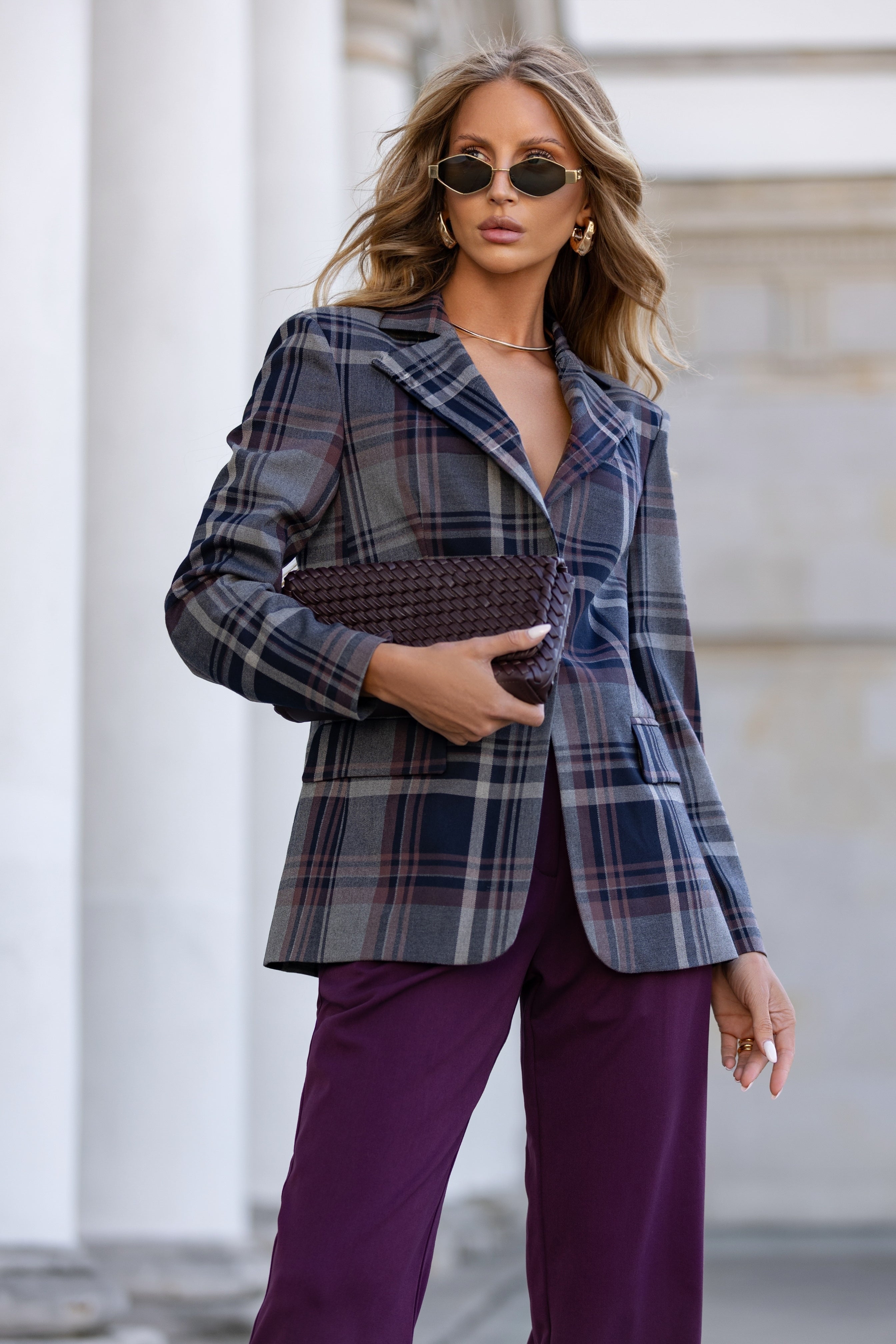 Marynarka w śliwkową kratę