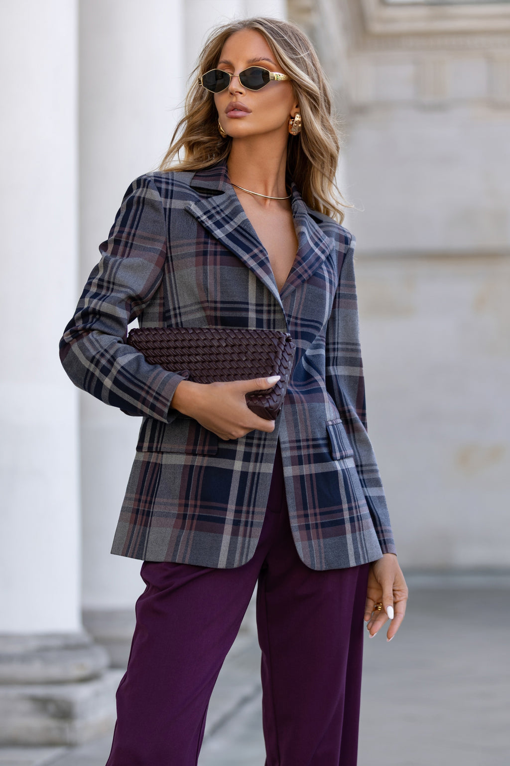 Marynarka w śliwkową kratę