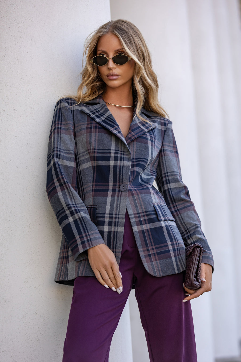 Marynarka w śliwkową kratę