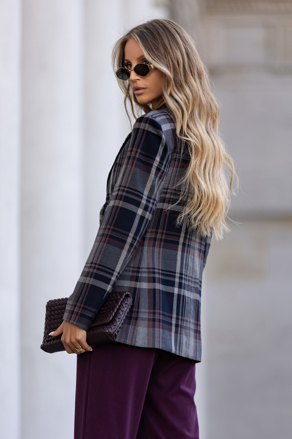 Marynarka w śliwkową kratę