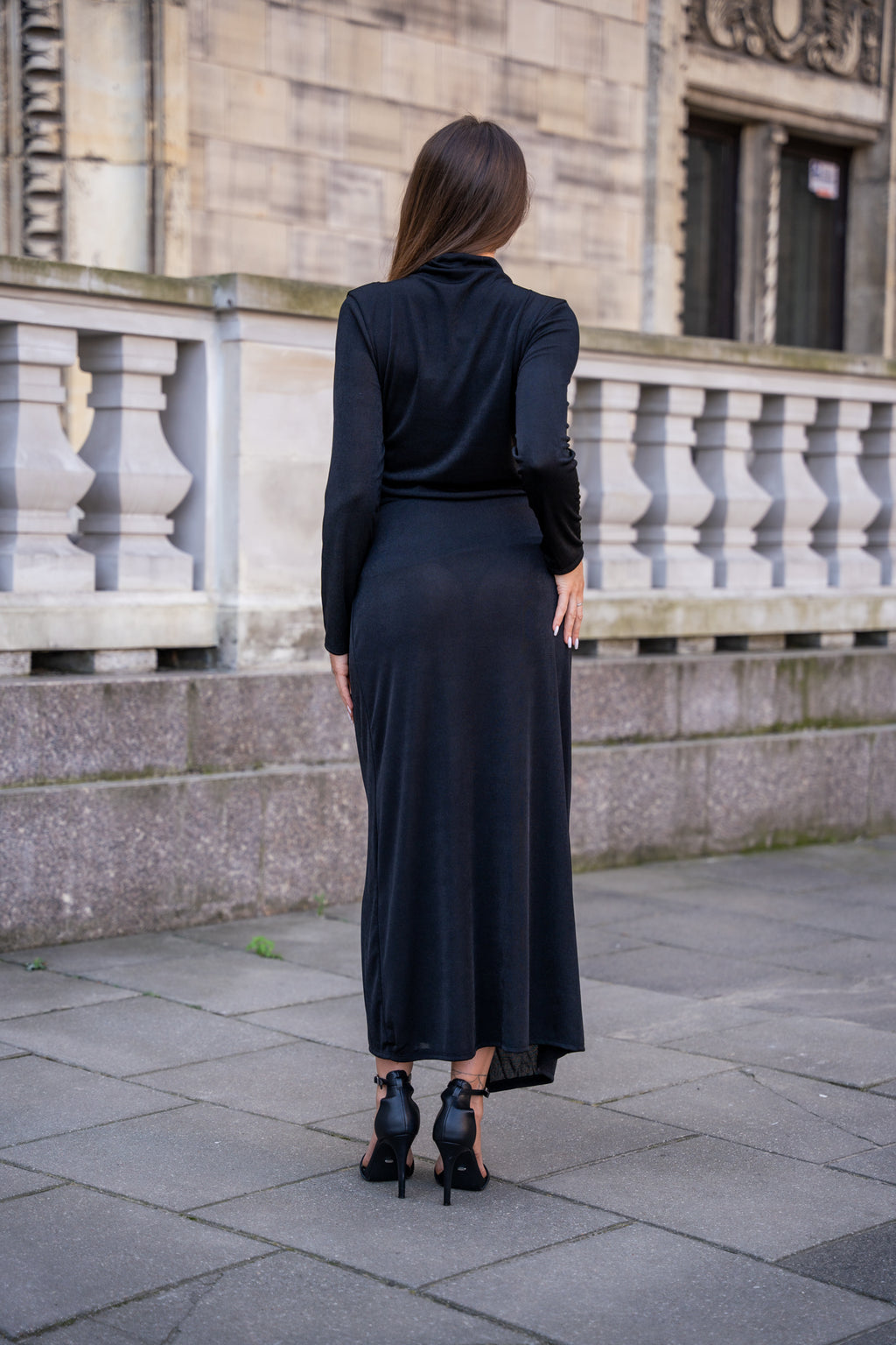 Drapowana Bluzka z Półgolfem- Czarny / Uniwersalny