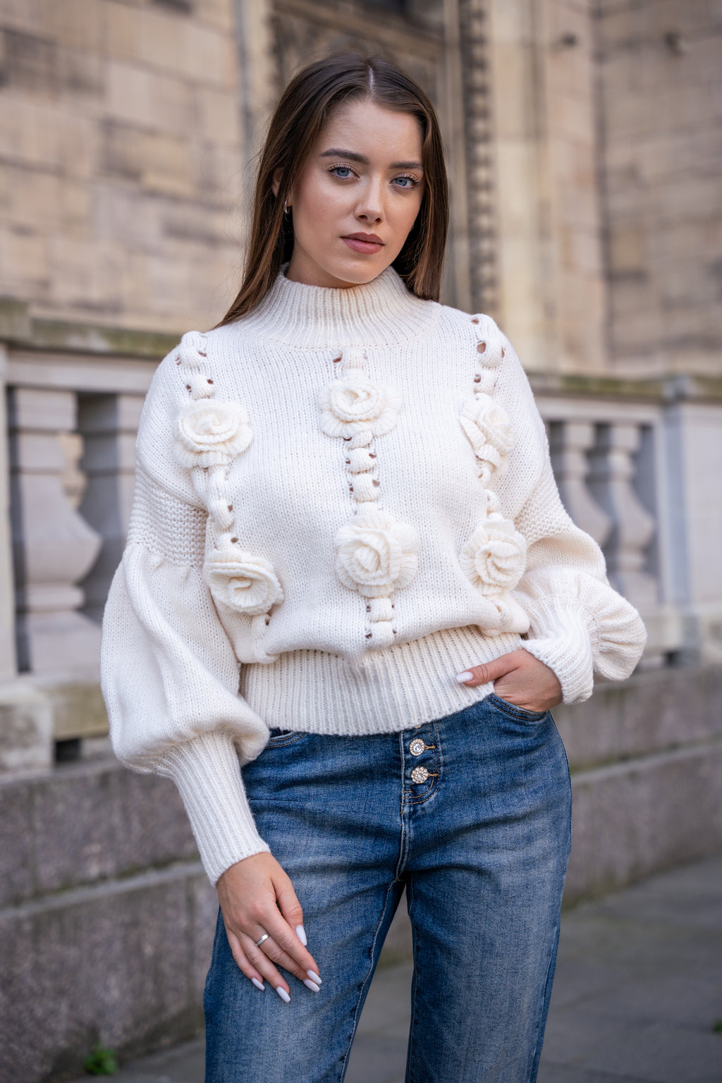 Jeansy Slim-Fit z Podwijanym Dołem- Granatowy / S