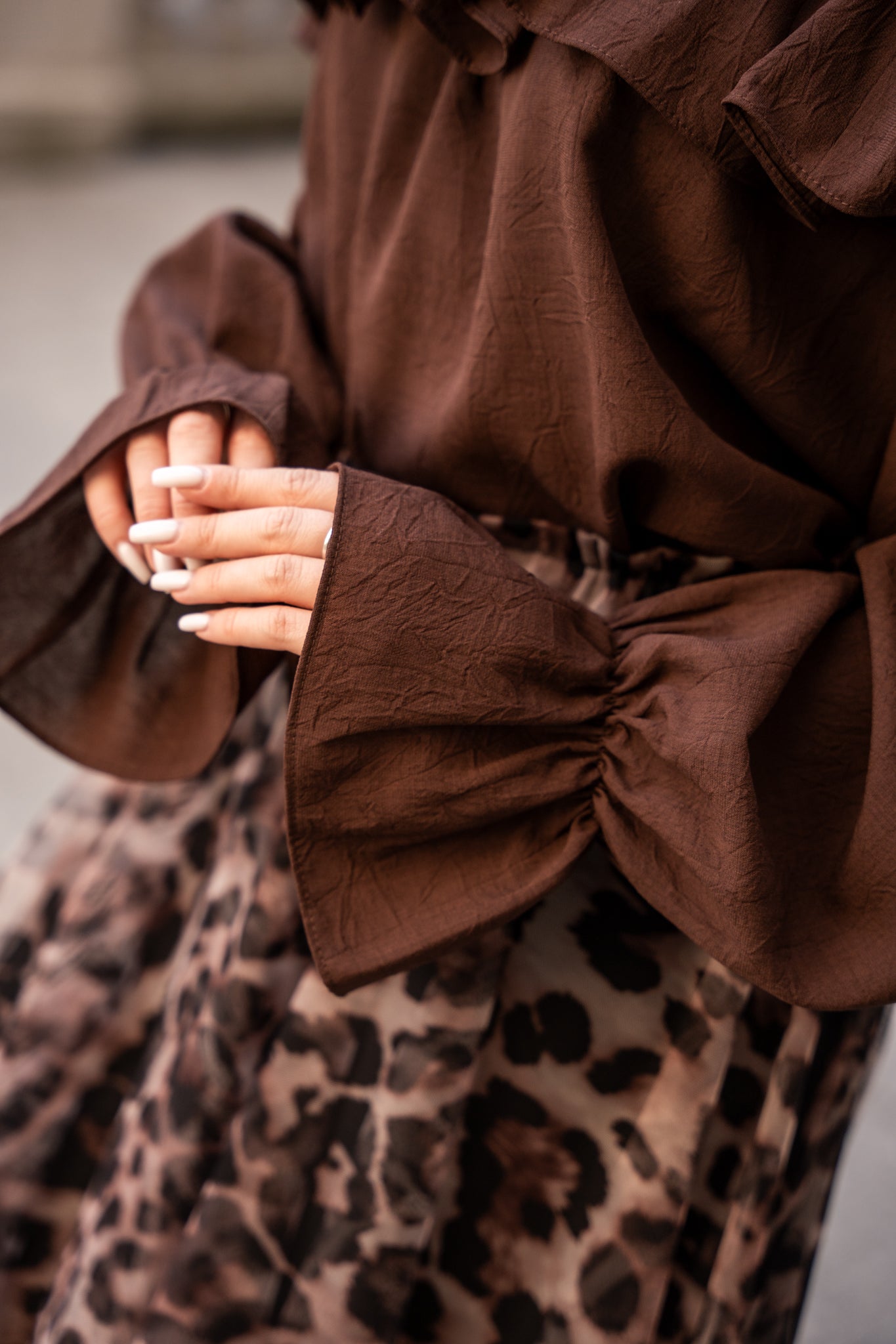 Bluzka Hiszpanka z Marszczeniami- Brązowy / Uniwersalny