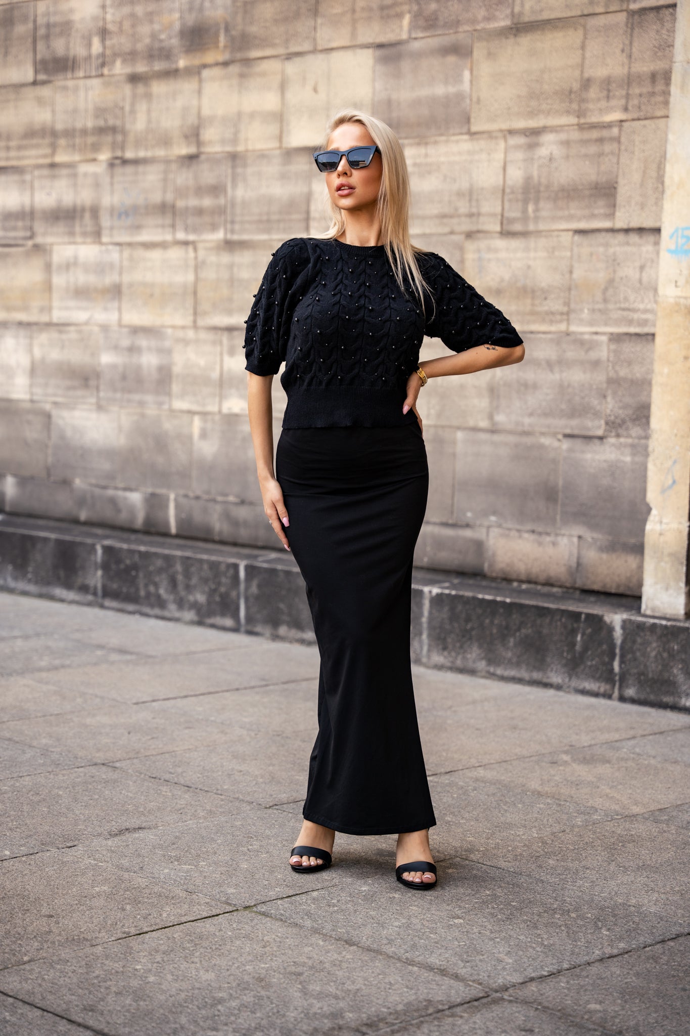 Dopasowana Spódnica z Rozcięciem- Brązowy / S