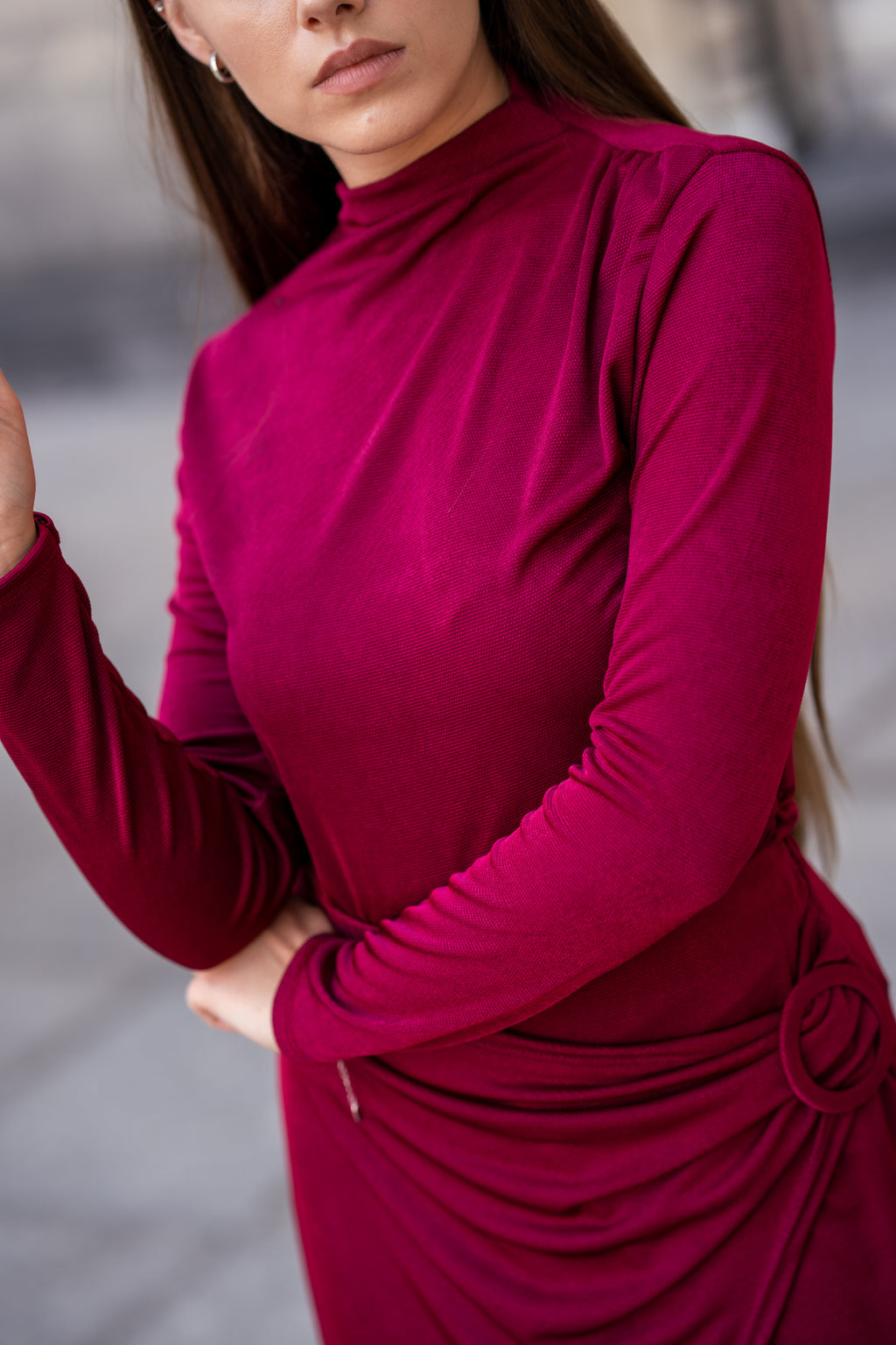 Drapowana Bluzka z Półgolfem- Czarny / Uniwersalny