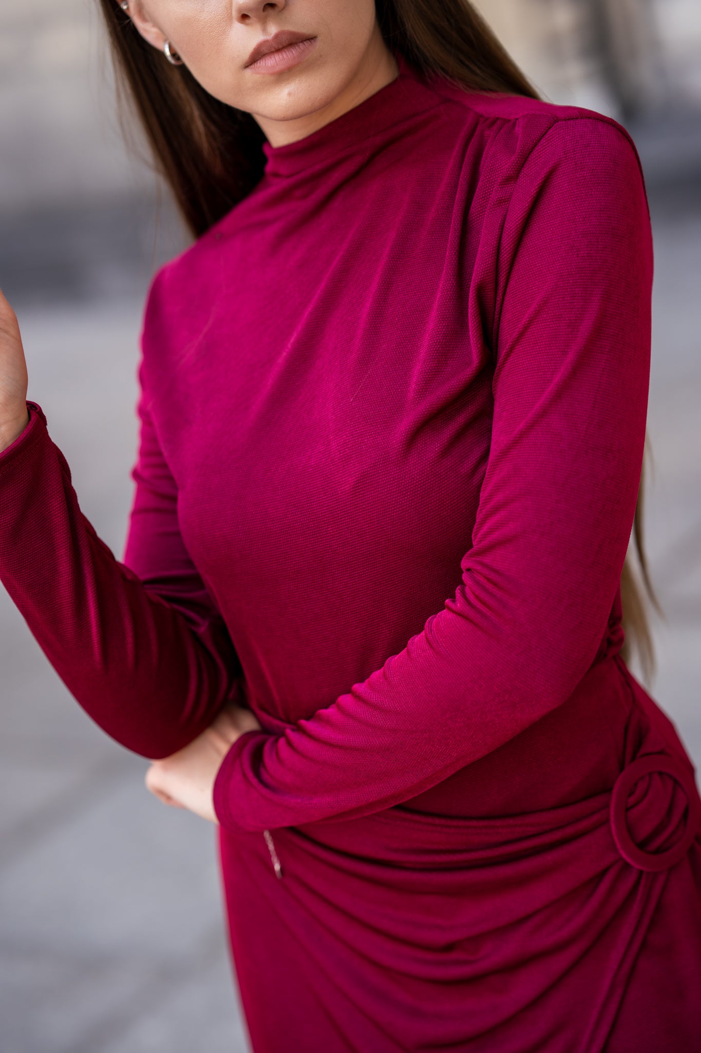 Drapowana Bluzka z Półgolfem- Czarny / Uniwersalny