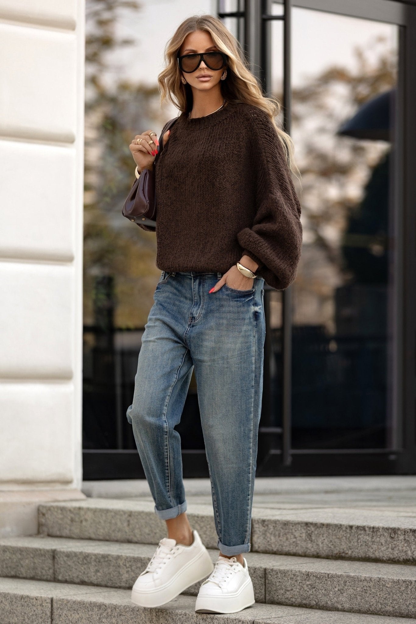 OVERSIZOWY SWETER- Kremowy / Uniwersalny
