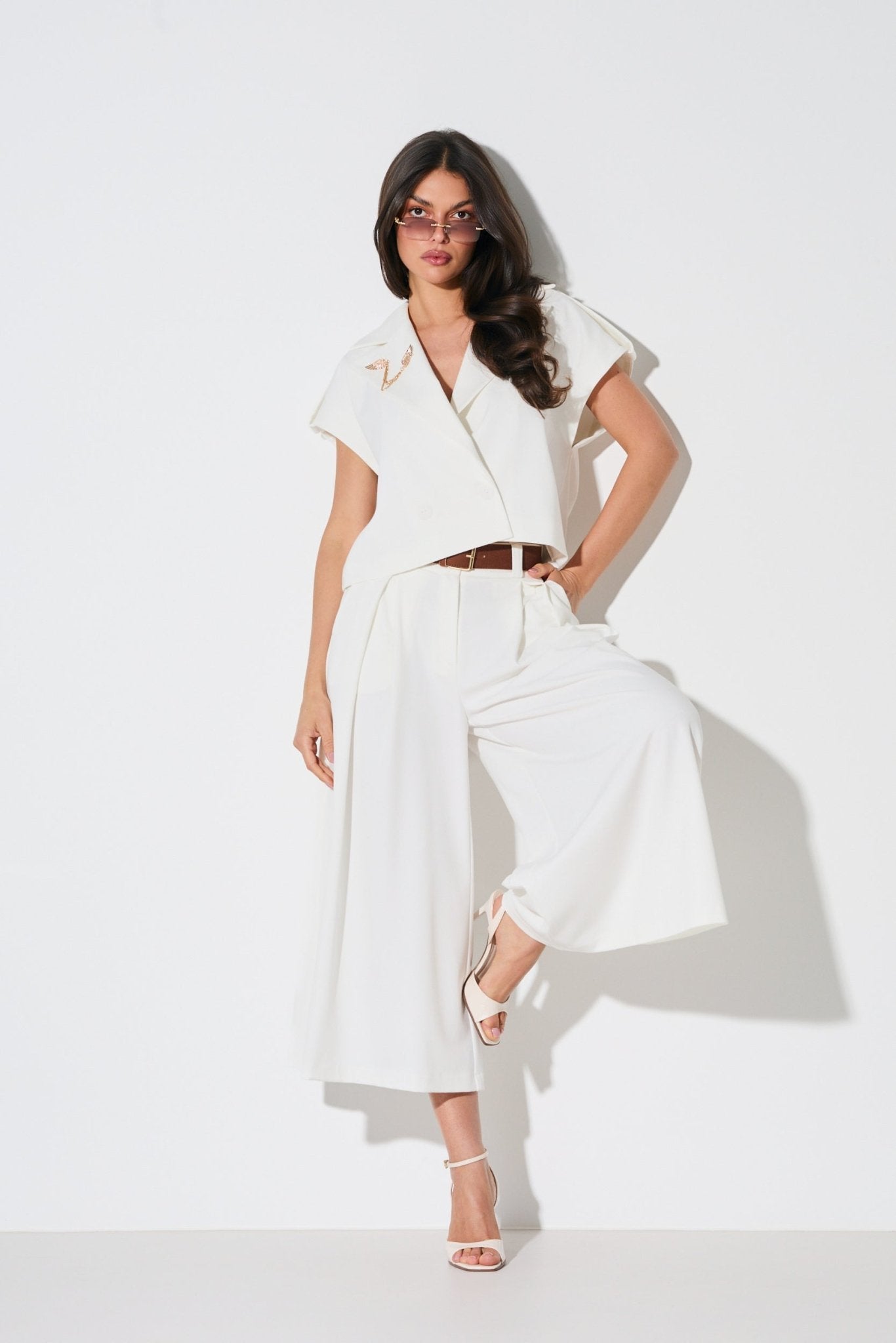 PASTELOWE SPODNIE CULOTTE LALOUS- Brzoskwiniowy / S