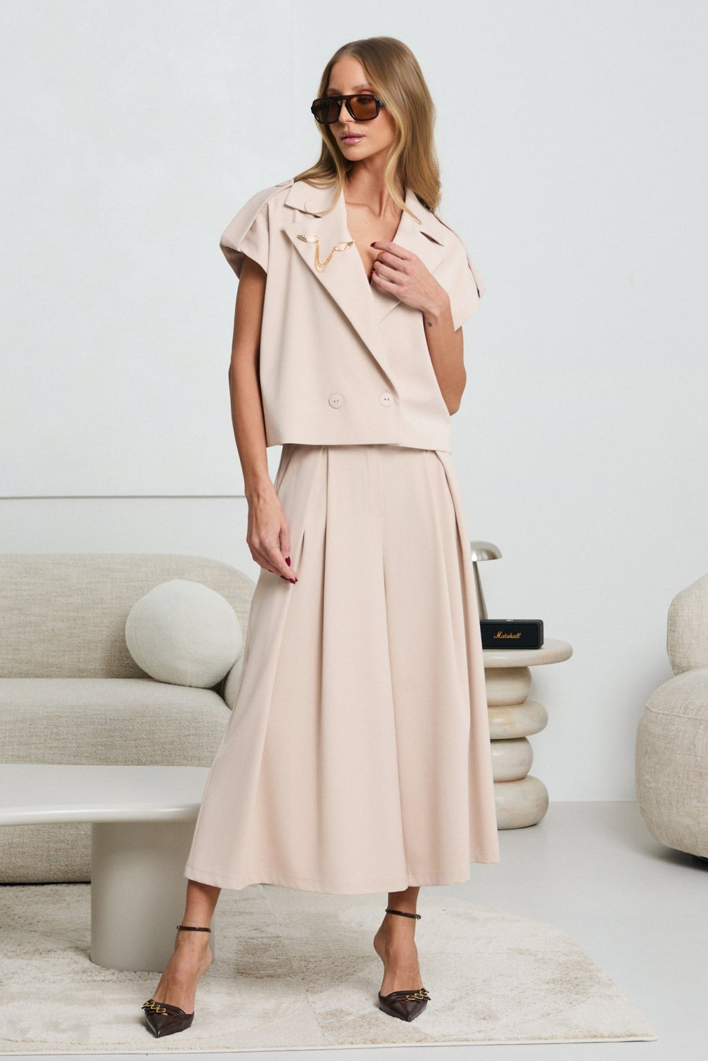 PASTELOWE SPODNIE CULOTTE LALOUS- Brzoskwiniowy / S