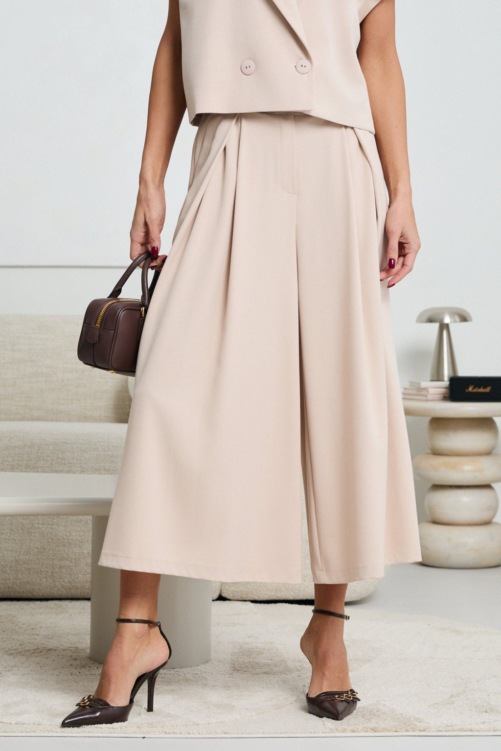 PASTELOWE SPODNIE CULOTTE LALOUS- Brzoskwiniowy / S
