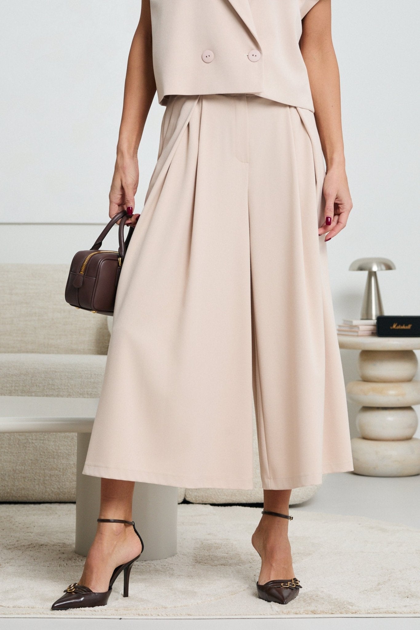 PASTELOWE SPODNIE CULOTTE LALOUS- Brzoskwiniowy / S