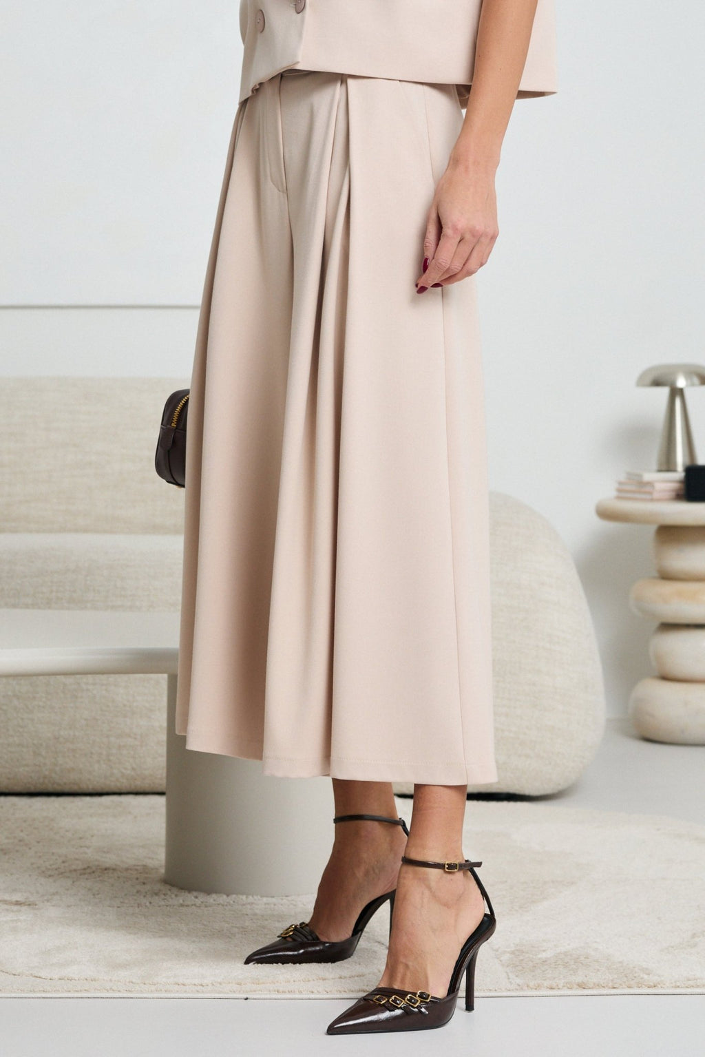 PASTELOWE SPODNIE CULOTTE LALOUS- Brzoskwiniowy / S