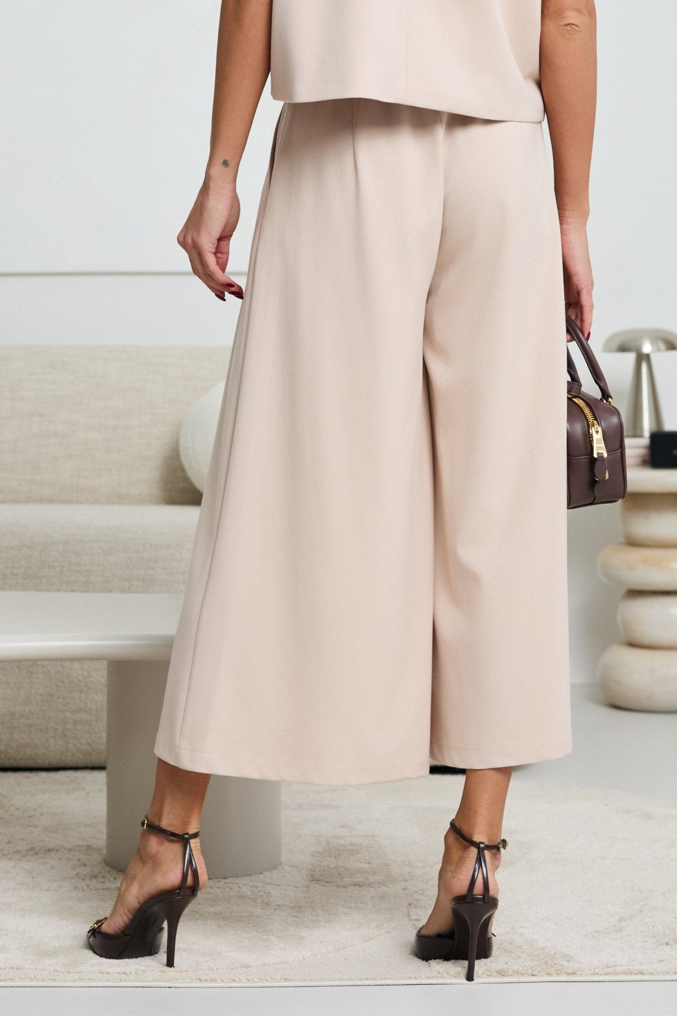 PASTELOWE SPODNIE CULOTTE LALOUS- Brzoskwiniowy / S