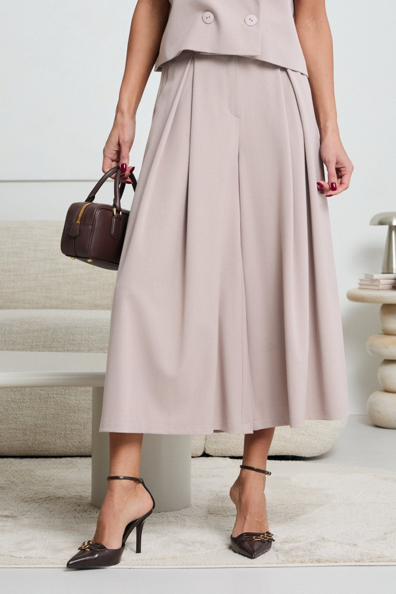 PASTELOWE SPODNIE CULOTTE LALOUS- Brzoskwiniowy / S