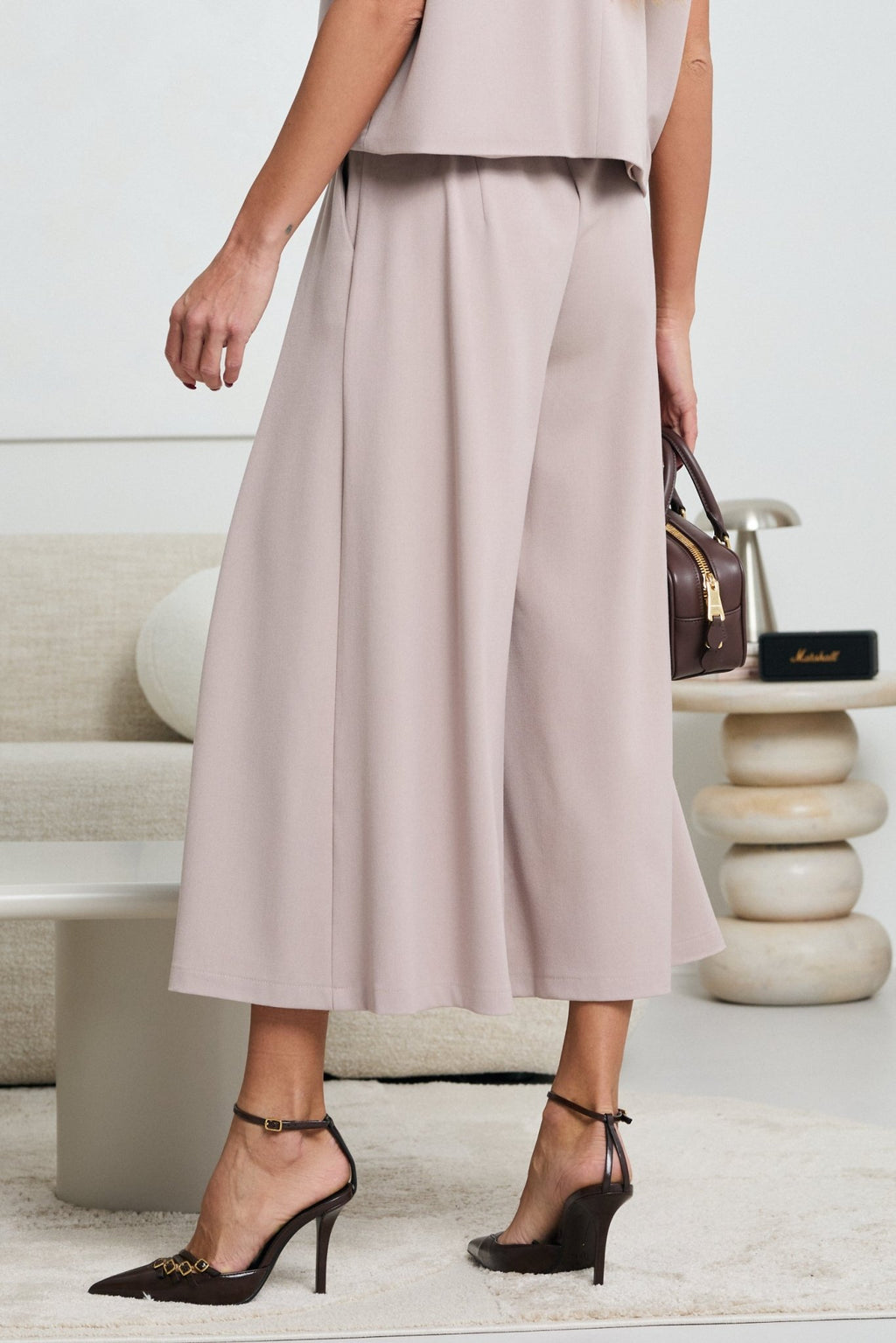 PASTELOWE SPODNIE CULOTTE LALOUS- Brzoskwiniowy / S